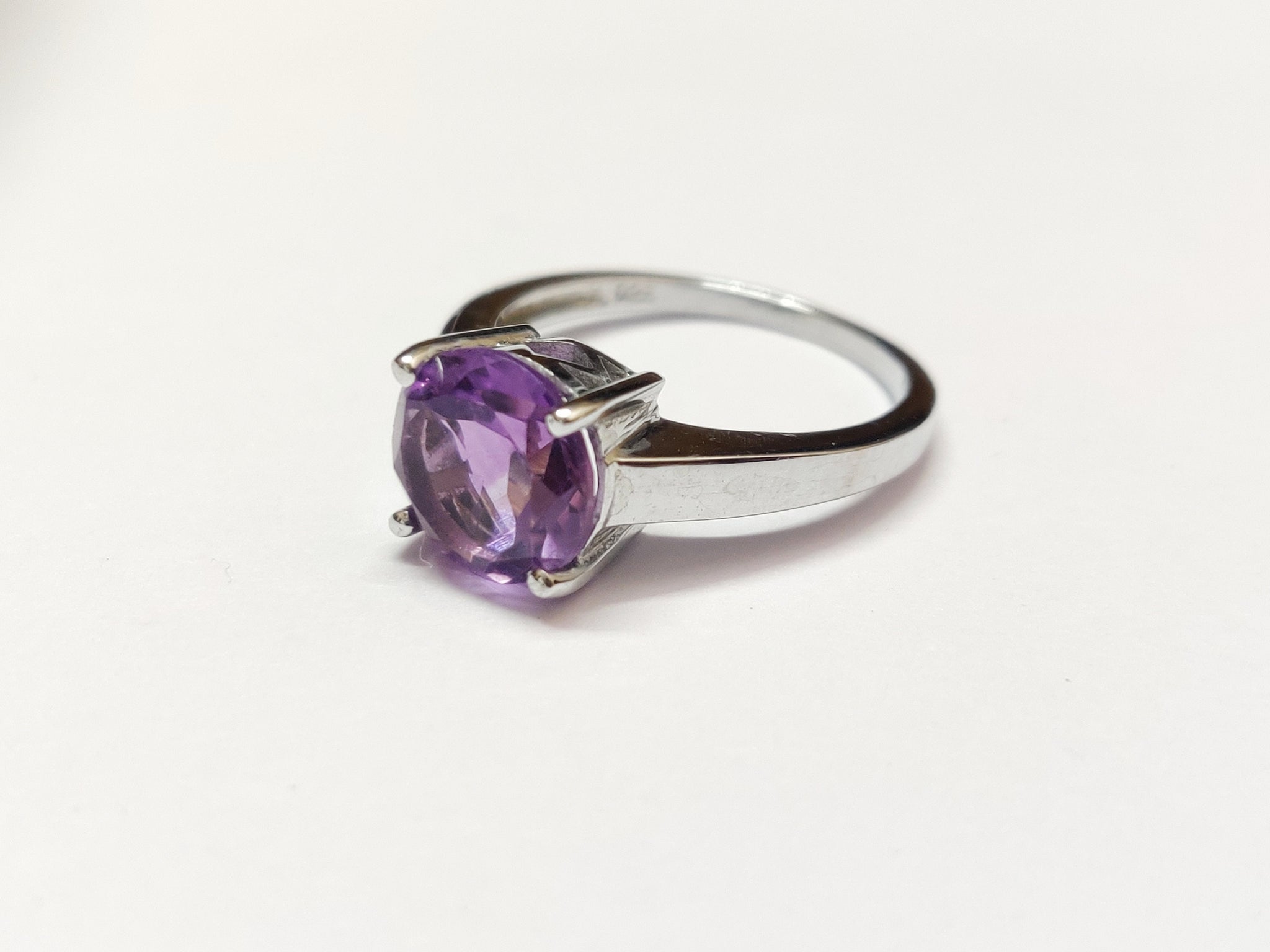 Silver Amethyst Ring High Quality 2 Ct Amethyst Ring 8 mm Round Amethyst Ring Purple Amethyst Ring February Birthstone Amethyst Jewelry