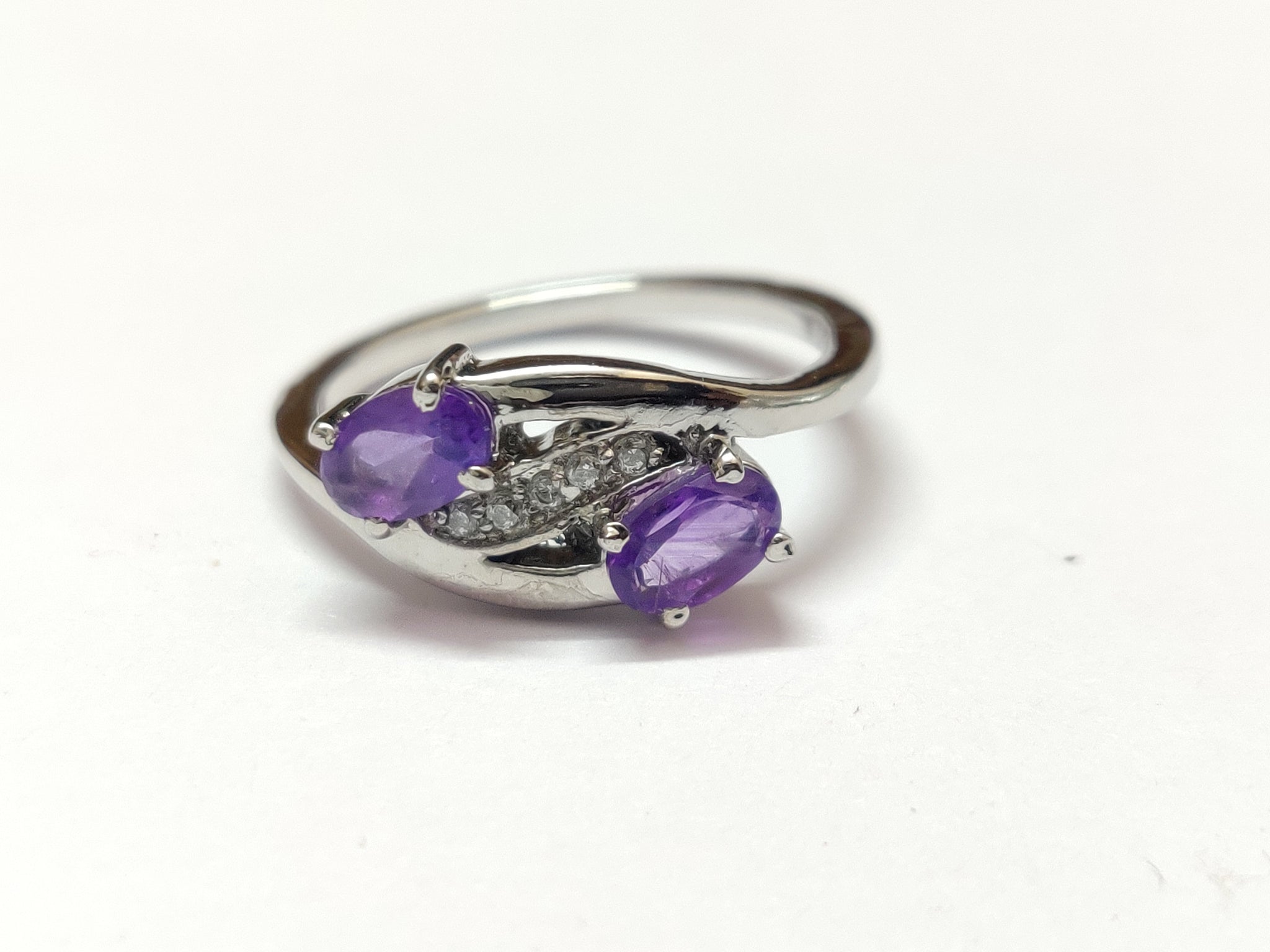 Silver Amethyst Ring Purple Gem Ring 1 Ct Natural Amethyst Ring Unique Amethyst Ring Amethyst Two Stone Ring February Birthstone Ring
