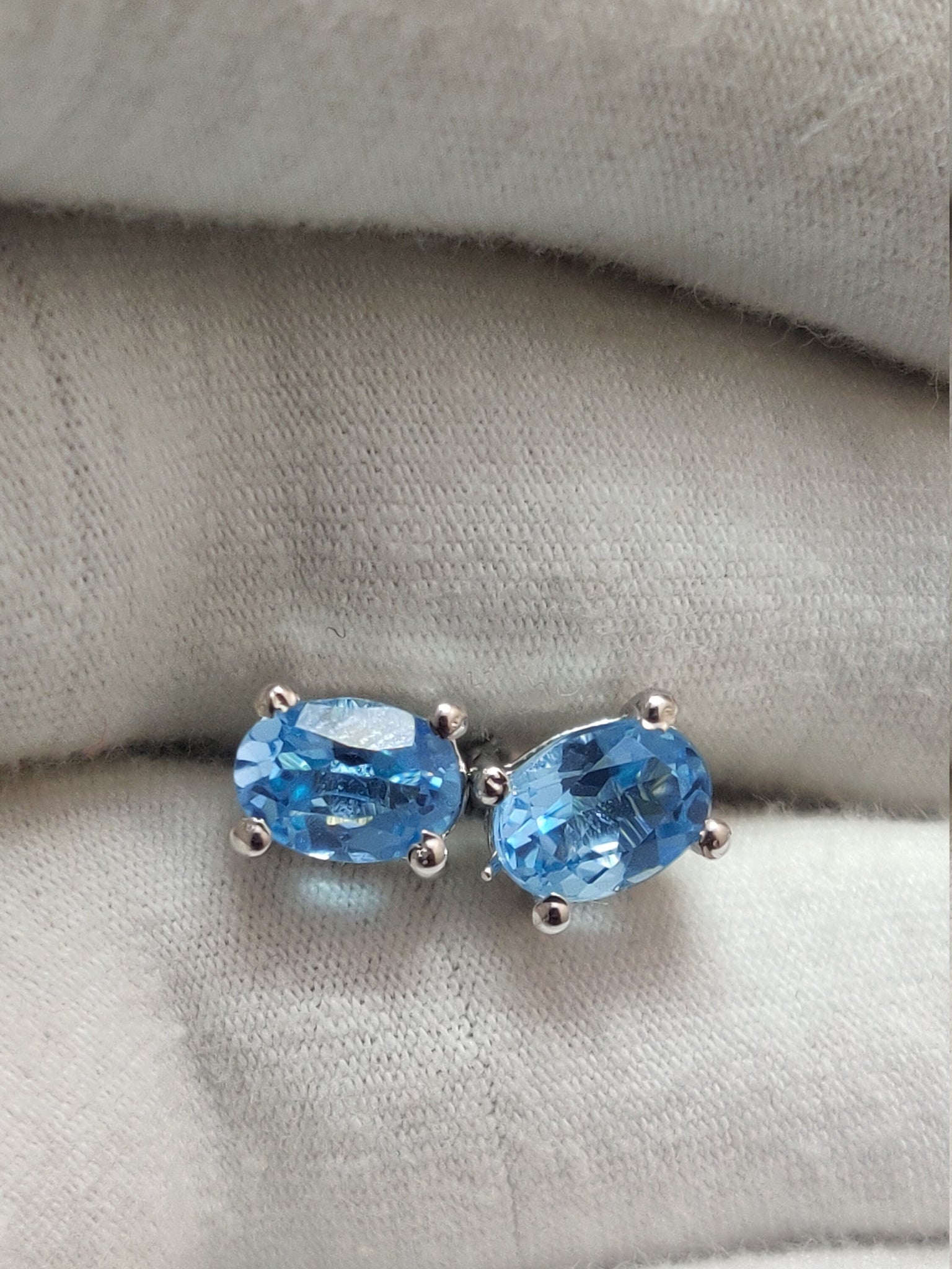 Swiss Topaz Stud Earrings 2.2 Ct Natural Swiss Blue Topaz 5x7 mm Oval Swiss Topaz Ear Studs Blue Gemstone Ear Studs Birthstone Ear Studs