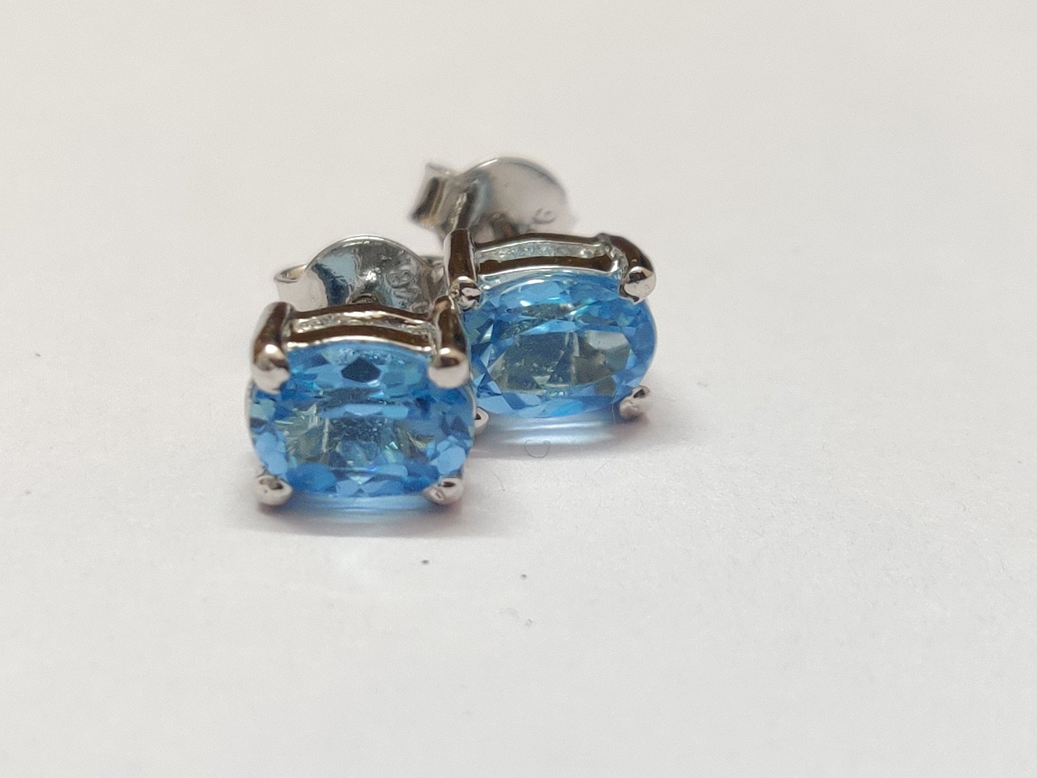 Swiss Topaz Stud Earrings 2.2 Ct Natural Swiss Blue Topaz 5x7 mm Oval Swiss Topaz Ear Studs Blue Gemstone Ear Studs Birthstone Ear Studs