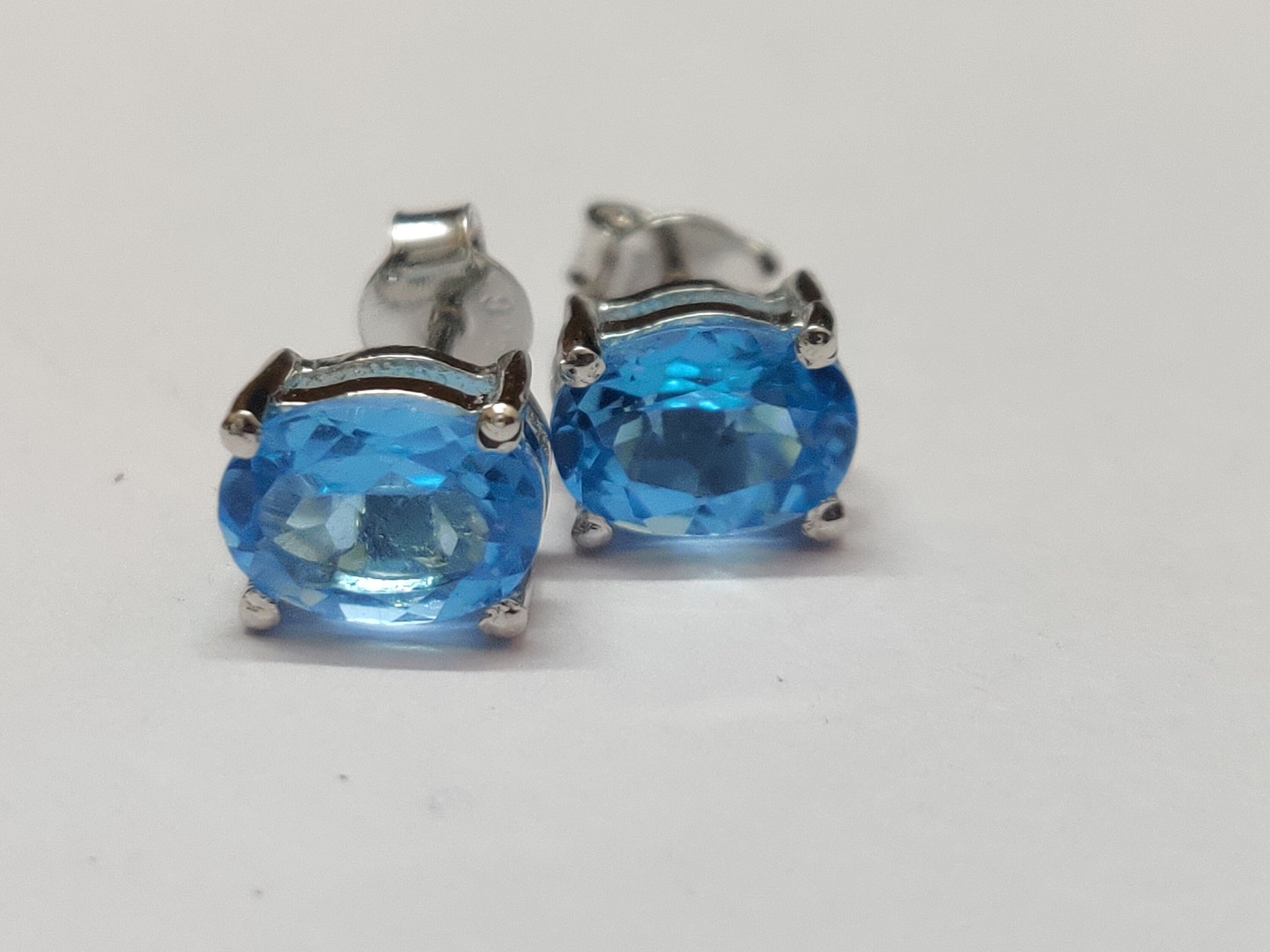 Swiss Topaz Stud Earrings 2.8 Ct Natural Swiss Blue Topaz 6x8 mm Oval Swiss Topaz Ear Studs Blue Gemstone Ear Studs Birthstone Ear Studs