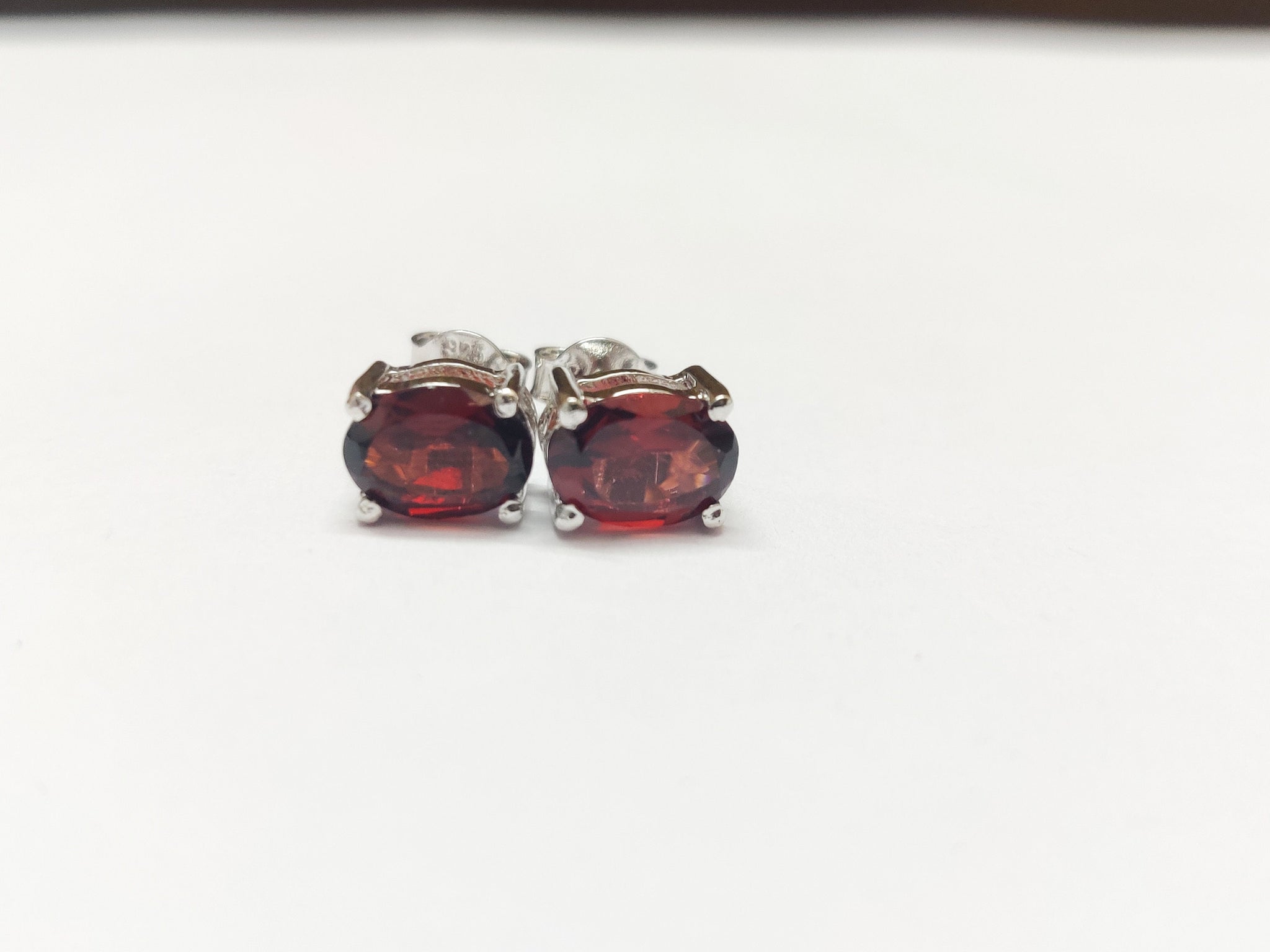 Garnet Stud Earrings Silver Garnet Ear Studs 7x9 mm Oval 4 Ct Garnet Studs Red Stone Ear Studs Minimalist Ear Studs Birthstone Stud Earring