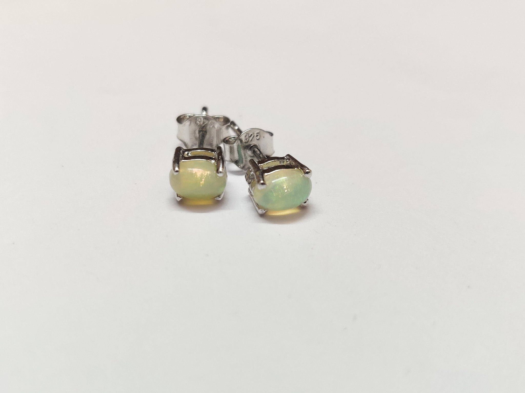 Opal Stud Earrings Opal Ear Studs 0.60 Ct Opal Earrings Natural Opal 4x6 mm Oval Earring Silver Opal Ear Studs October Birthstone Earrings