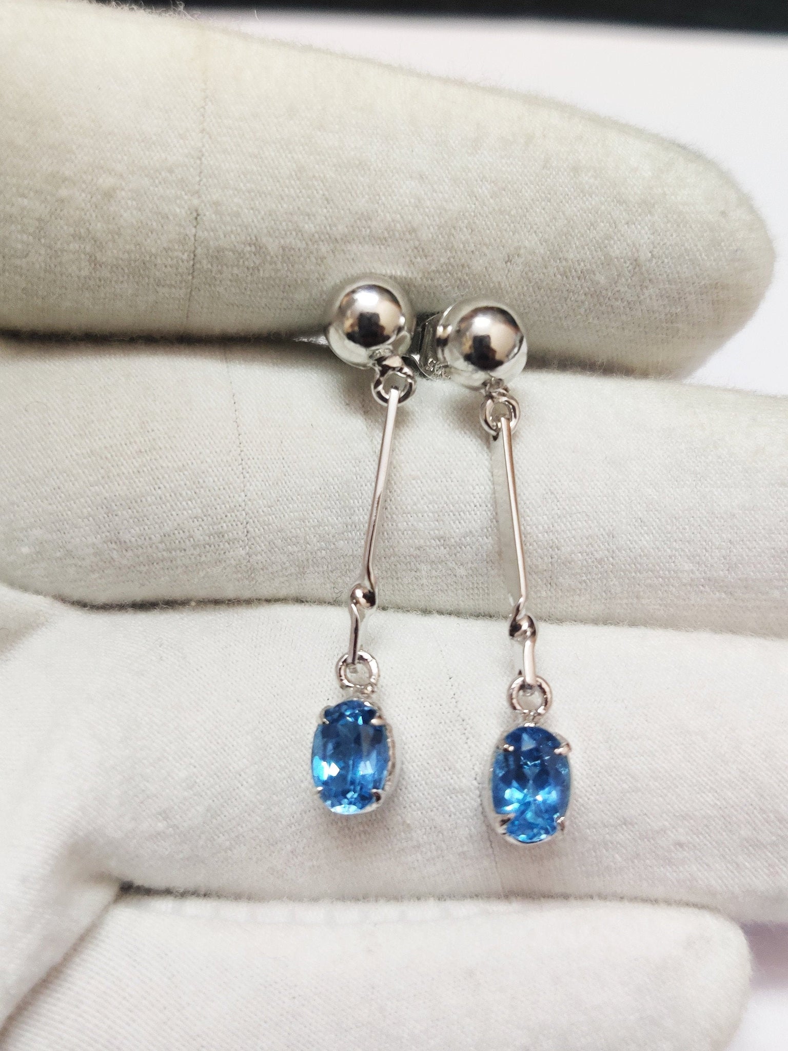 Blue Topaz Drop Earring 2 Ct Swiss Blue Topaz Earrings 5x7 mm Oval Topaz Earrings Swiss Topaz Dangle Earrings Designer Topaz Drop Earrings