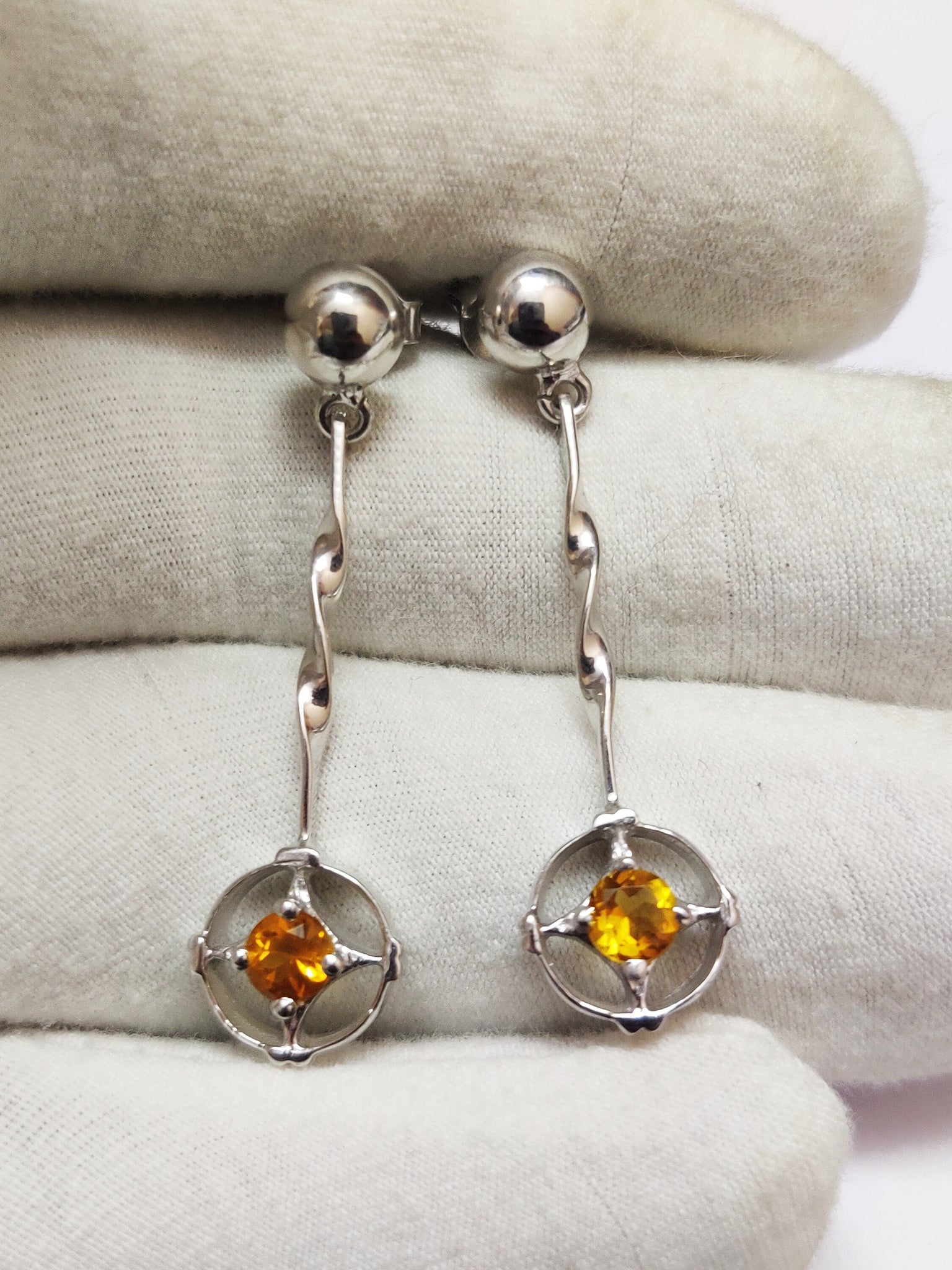 Silver Citrine Drop Earrings Citrine Earrings 1.5 Ct Citrine Dangle Earrings Citrine Bridal Earrings 5 mm Round Citrine Dangle Earrings