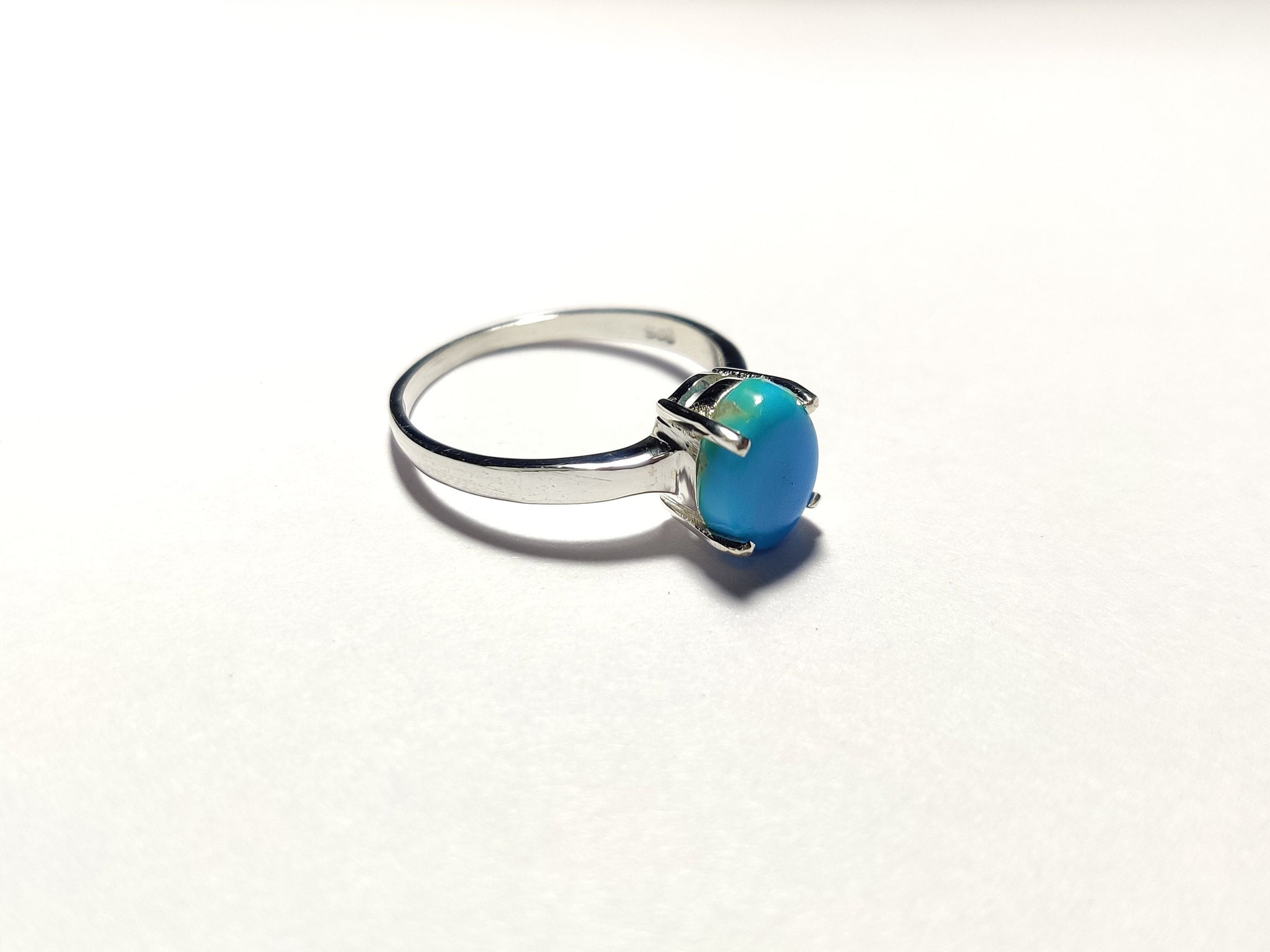 Sterling Silver Turquoise Ring 925 Blue Turquoise Ring 5x7 mm Oval Turquoise Ring Silver Turquoise Band Unique Turquoise Ring