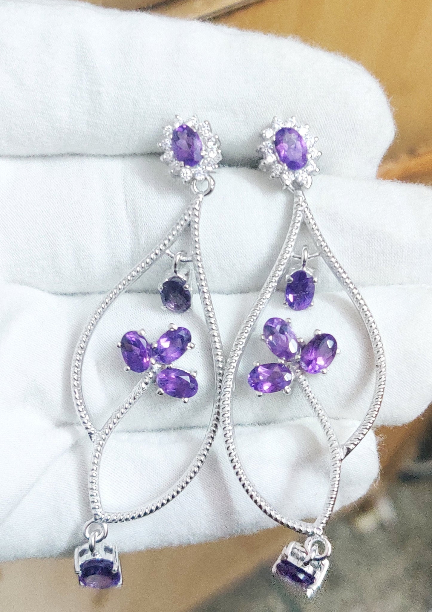 Silver Amethyst Earrings High Quality 7.5 Ct Amethyst Earrings 925 Sterling Silver Amethyst Drop Earrings Anniversary Gifts Women