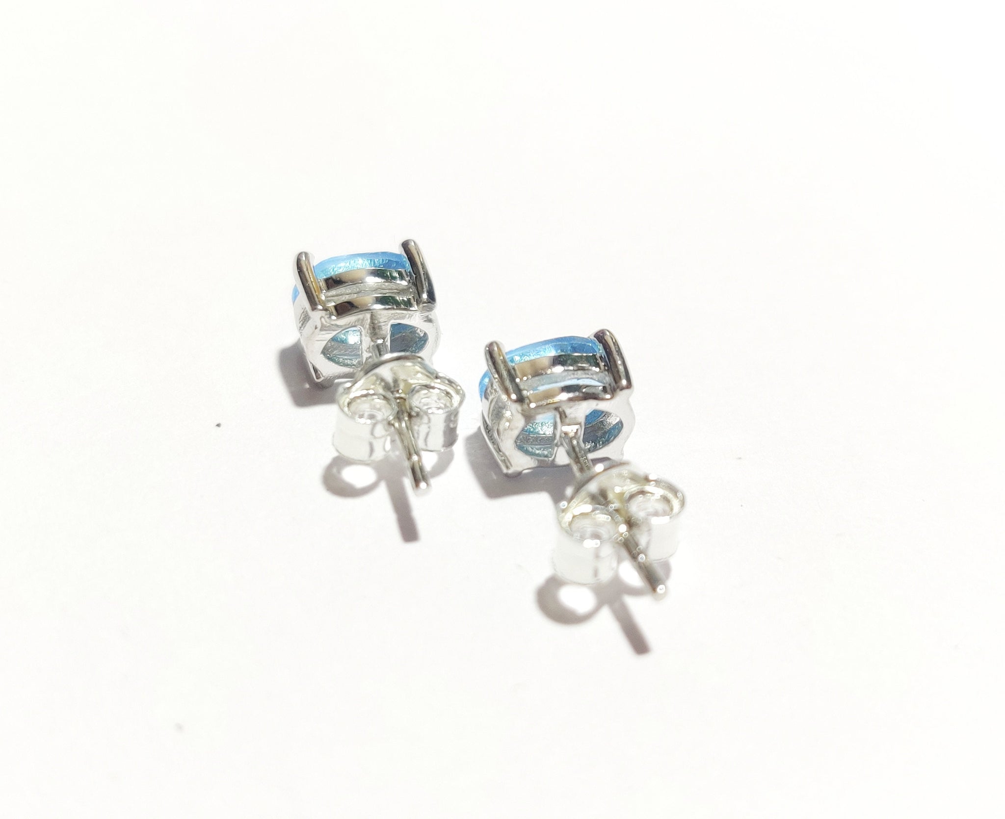 Silver Swiss Blue Topaz Stud Earrings 5x7 mm Oval 2.2 Ct Swiss Blue Topaz Ear Studs Birthstone Stud Earrings Genuine Blue Topaz Earring