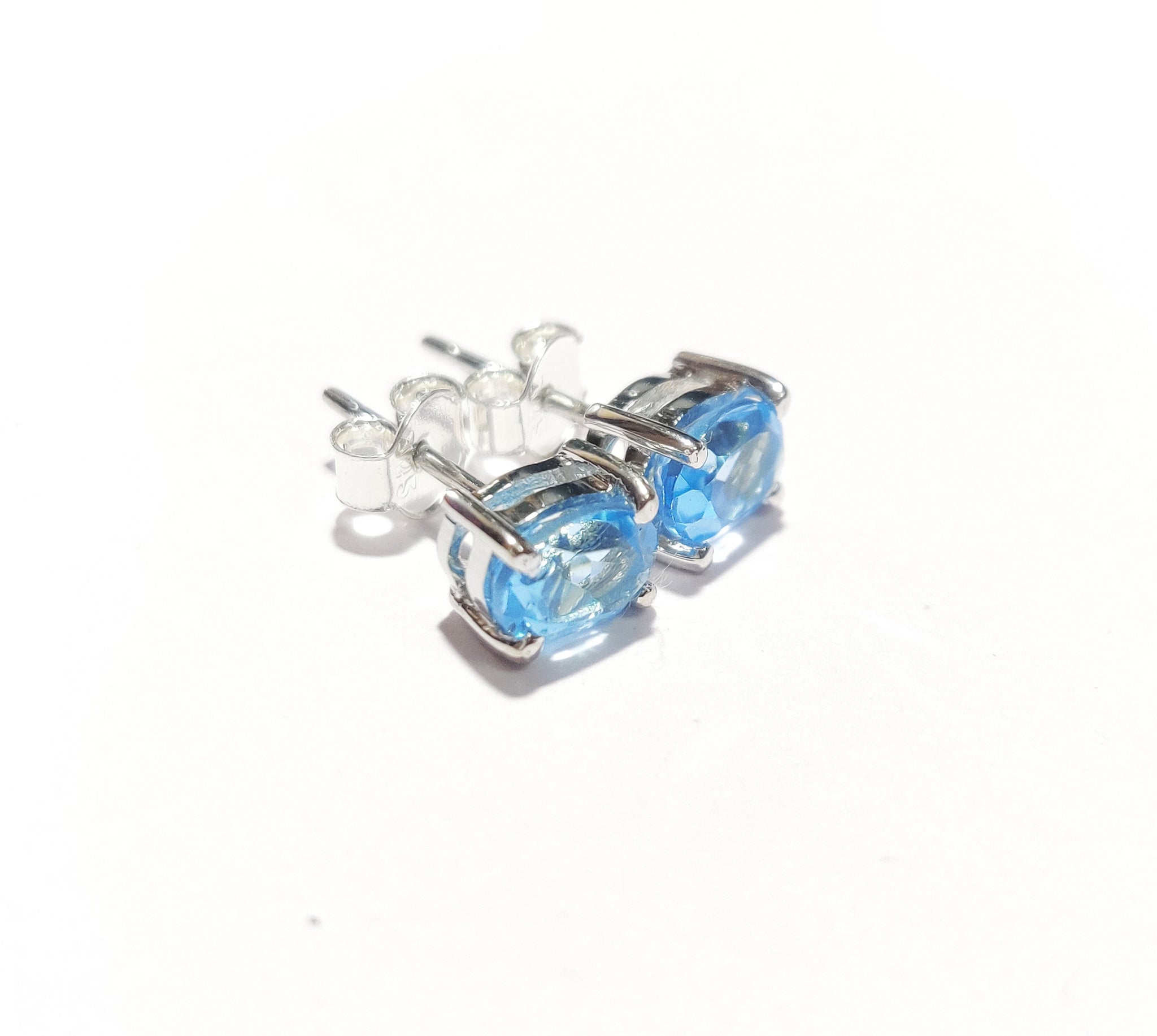 Silver Swiss Blue Topaz Stud Earrings 5x7 mm Oval 2.2 Ct Swiss Blue Topaz Ear Studs Birthstone Stud Earrings Genuine Blue Topaz Earring