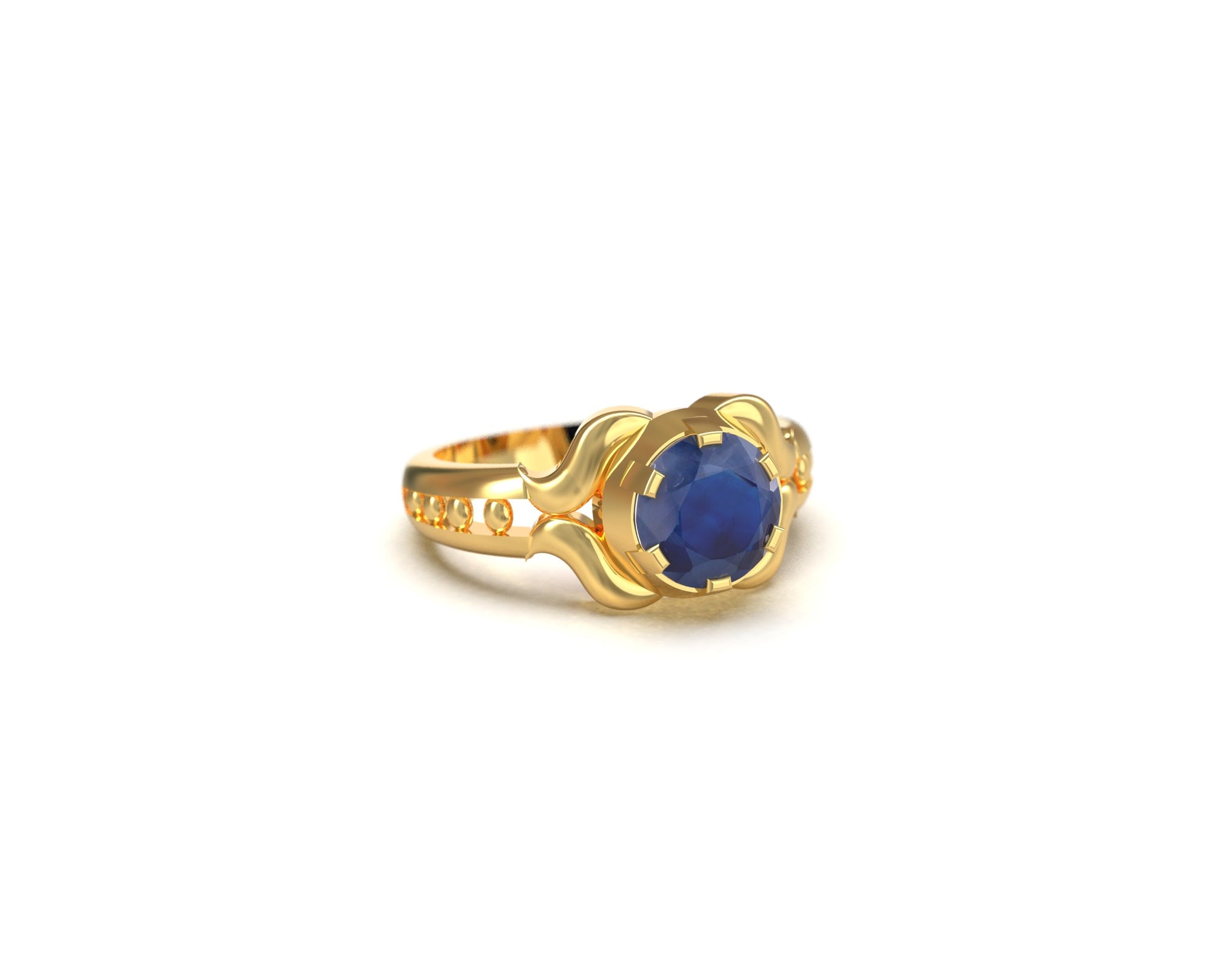 Gold Blue Sapphire Ring 1.9 Ct Blue Sapphire Ring 7 mm Round Natural Blue Sapphire Ring Sapphire Engagement Band Sapphire Wedding Band