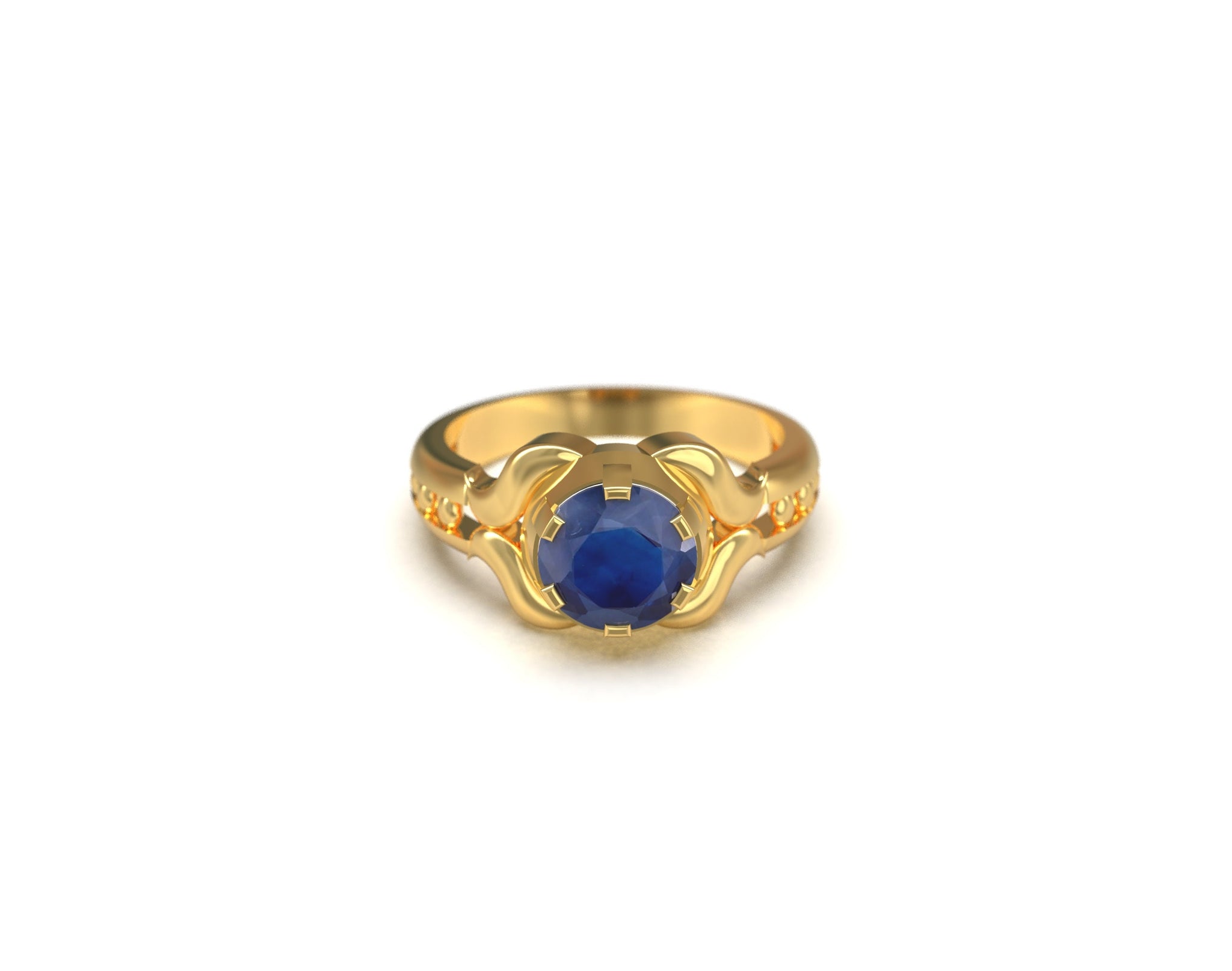 Gold Blue Sapphire Ring 1.9 Ct Blue Sapphire Ring 7 mm Round Natural Blue Sapphire Ring Sapphire Engagement Band Sapphire Wedding Band