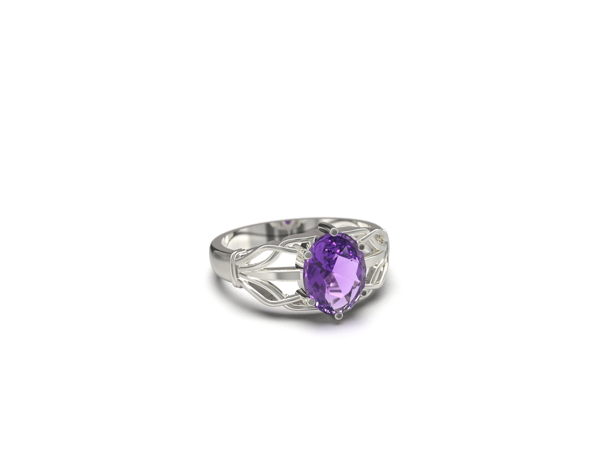 Sterling Silver Amethyst Ring 7x9 mm Oval Natural Amethyst Ring Unique Web Amethyst Ring February Birthstone Ring Silver Amethyst Band