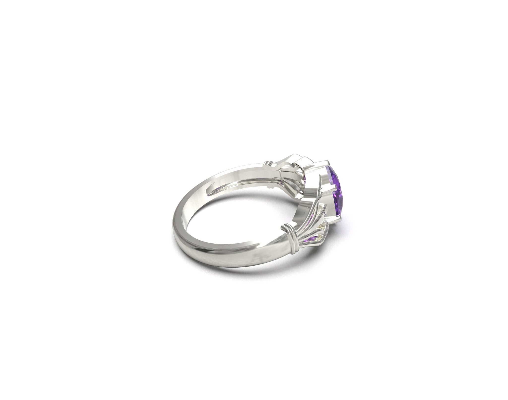 Sterling Silver Amethyst Ring 7x9 mm Oval Natural Amethyst Ring Unique Web Amethyst Ring February Birthstone Ring Silver Amethyst Band