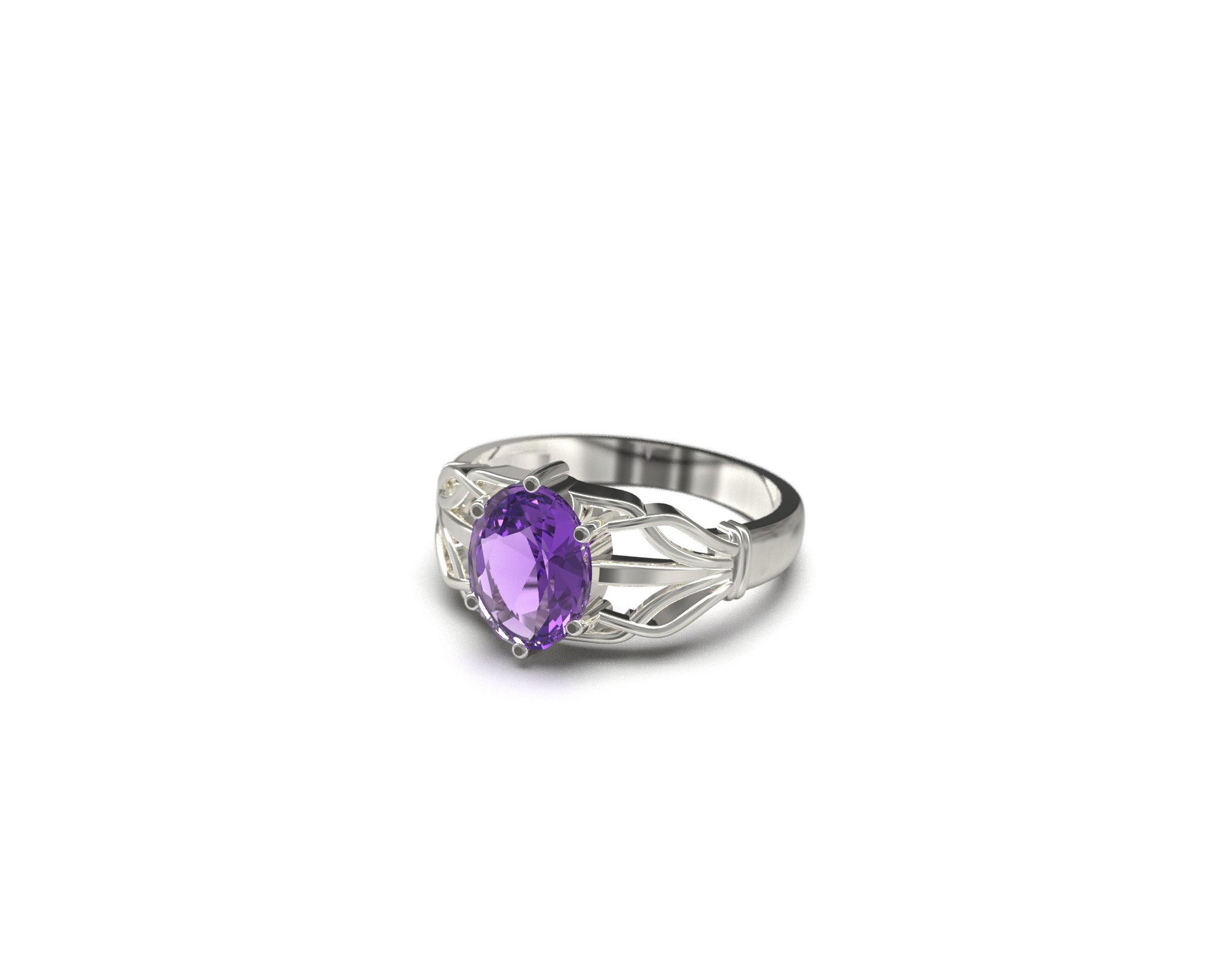Sterling Silver Amethyst Ring 7x9 mm Oval Natural Amethyst Ring Unique Web Amethyst Ring February Birthstone Ring Silver Amethyst Band