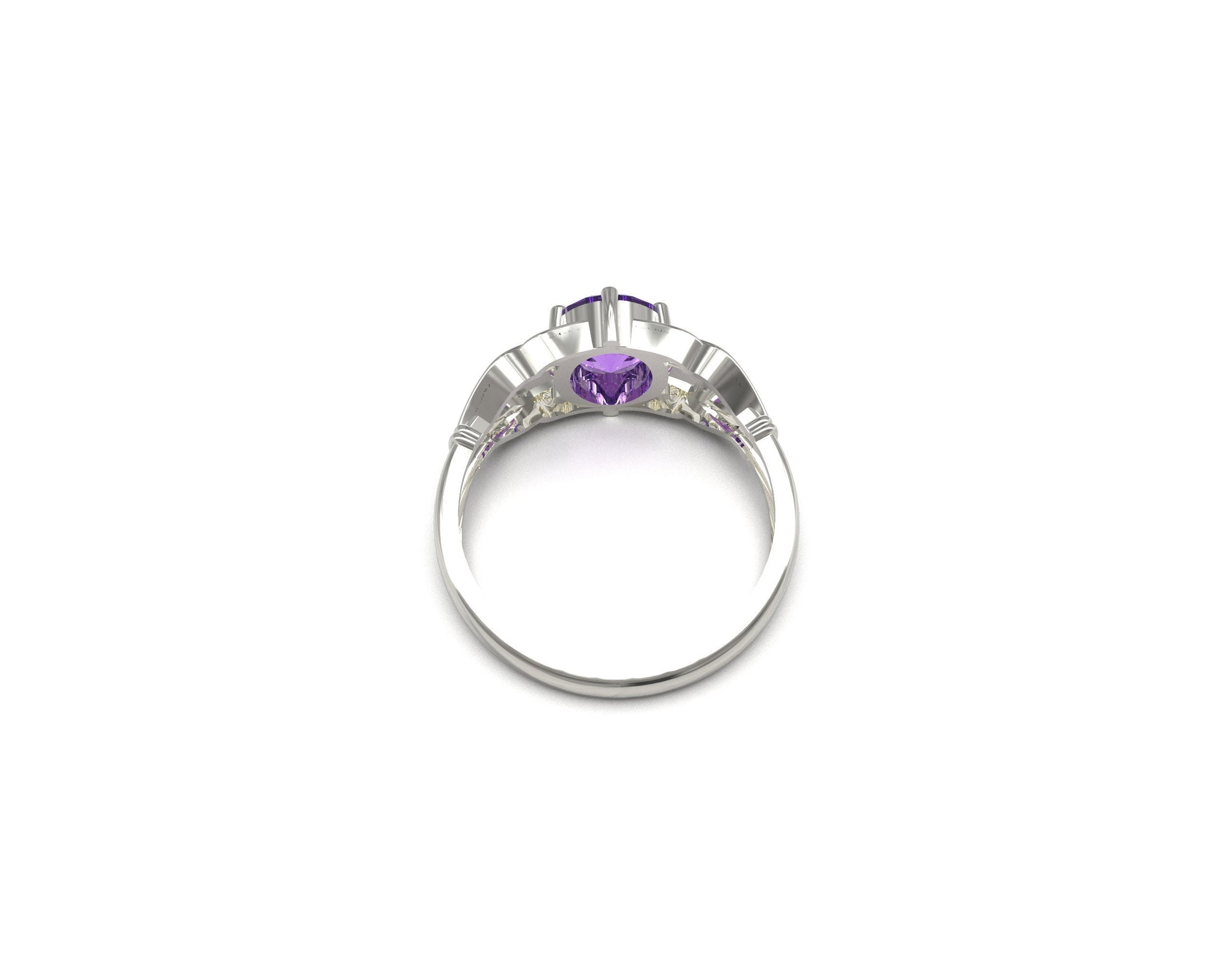 Sterling Silver Amethyst Ring 7x9 mm Oval Natural Amethyst Ring Unique Web Amethyst Ring February Birthstone Ring Silver Amethyst Band