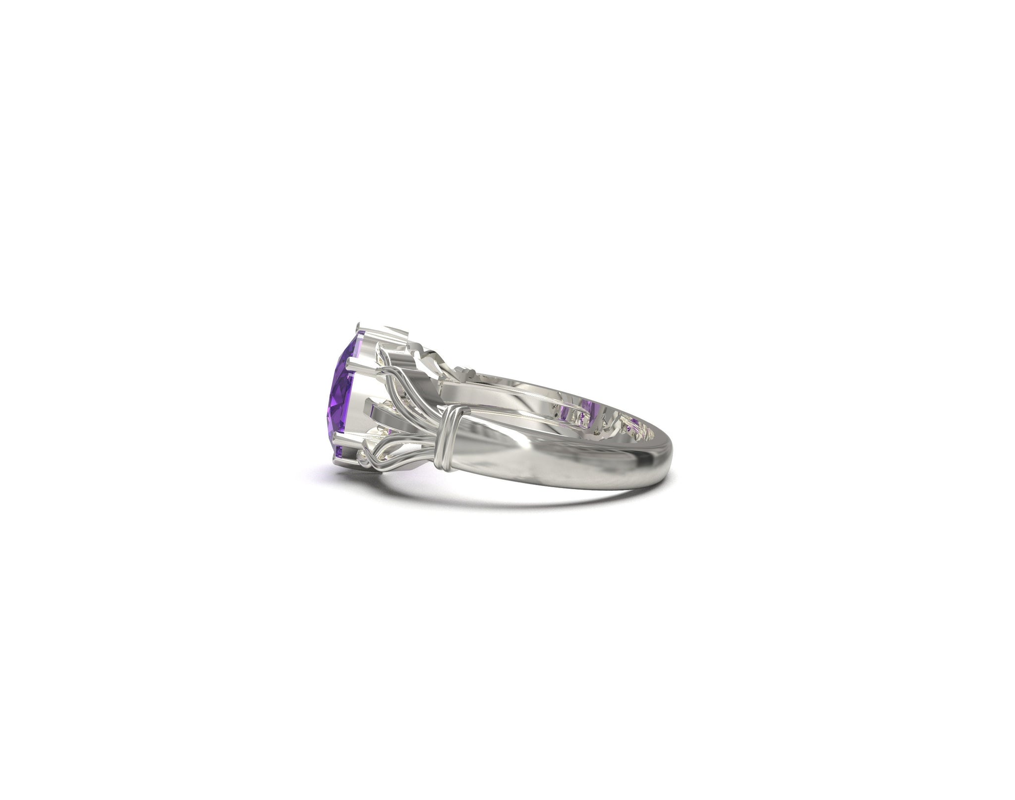Sterling Silver Amethyst Ring 7x9 mm Oval Natural Amethyst Ring Unique Web Amethyst Ring February Birthstone Ring Silver Amethyst Band