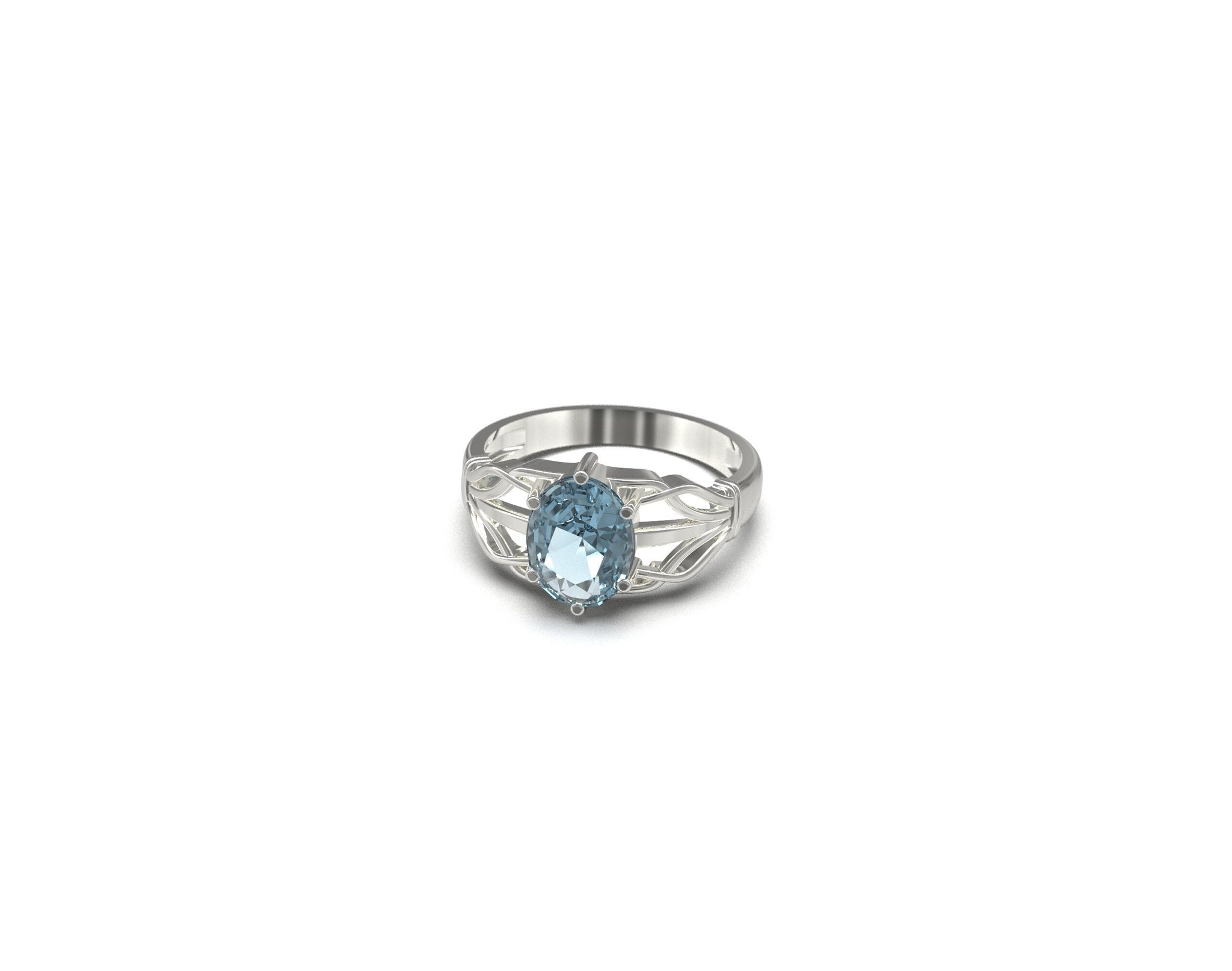 Sterling Silver Blue Topaz Ring 7x9 mm Oval Blue Topaz Anniversary Gift Blue Stone Ring Silver Birthstone Ring Unique Silver Web Ring