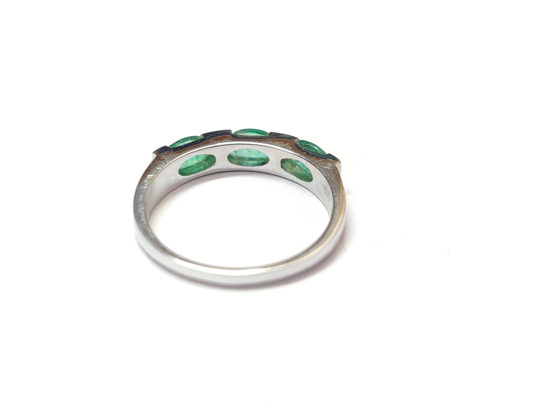 Silver Emerald Ring Men 1.5 Ct High Quality Emerald Band 4x6 mm Oval Emerald Ring 3 Stone Emerald Ring 925 Sterling Silver Mens Emerald Ring