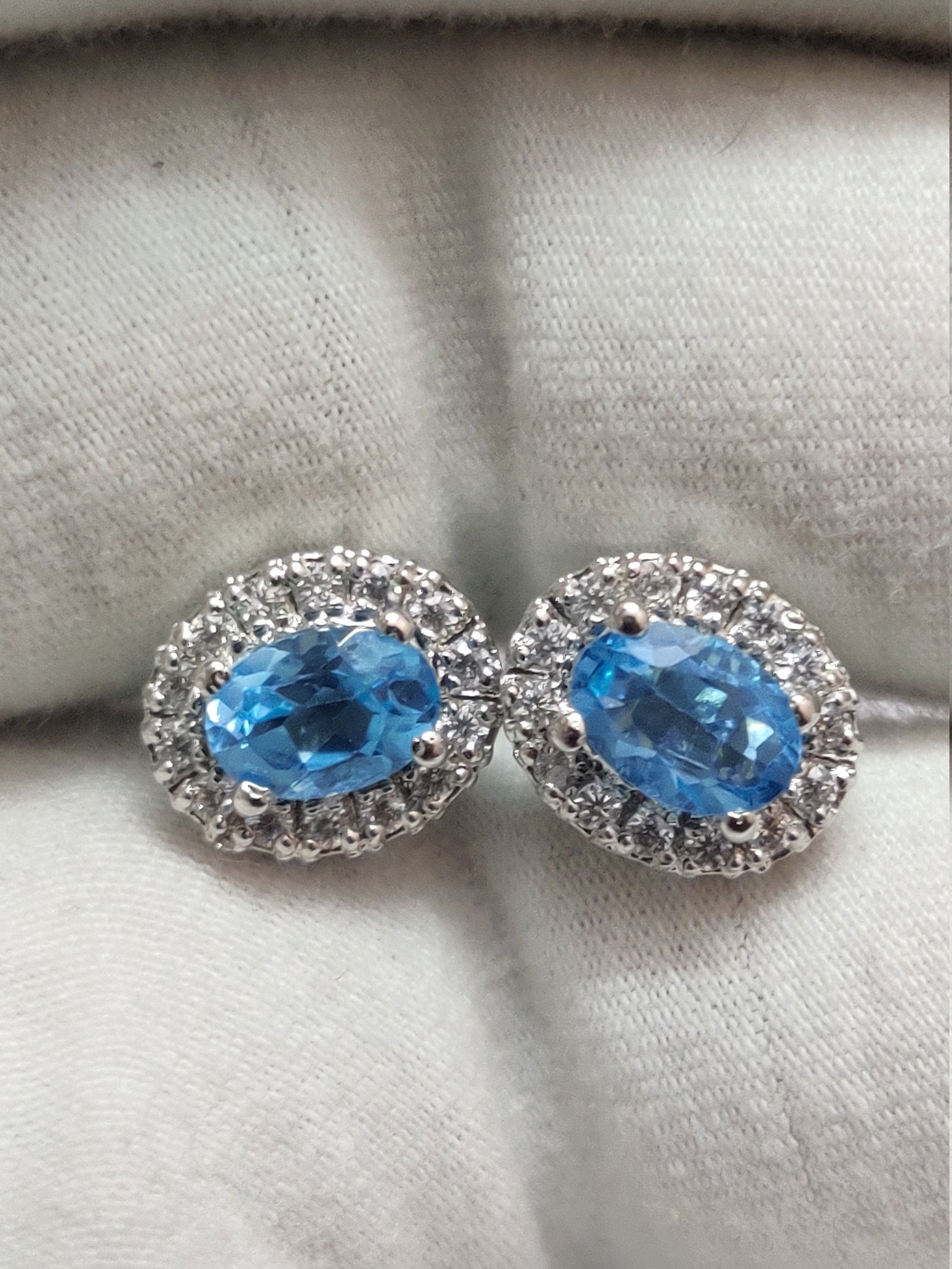 Swiss Blue Topaz Ear Studs 2 Ct Swiss Topaz Stud Earrings Blue Topaz Earrings 5x7 mm oval Swiss Blue Topaz Cluster Earrings Birthstone Studs