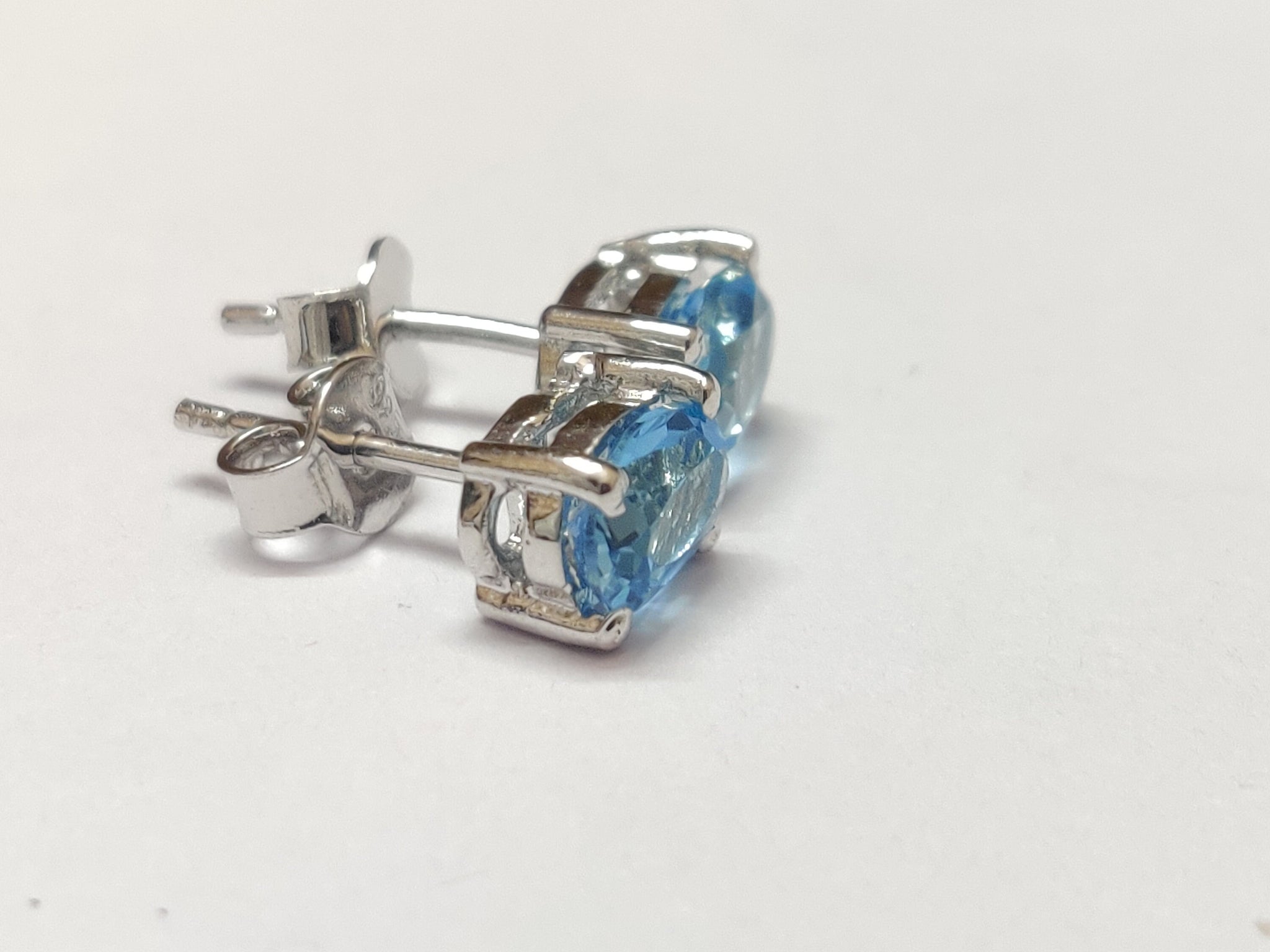 Swiss Topaz Stud Earrings 2.2 Ct Natural Swiss Blue Topaz 5x7 mm Oval Swiss Topaz Ear Studs Blue Gemstone Ear Studs Birthstone Ear Studs