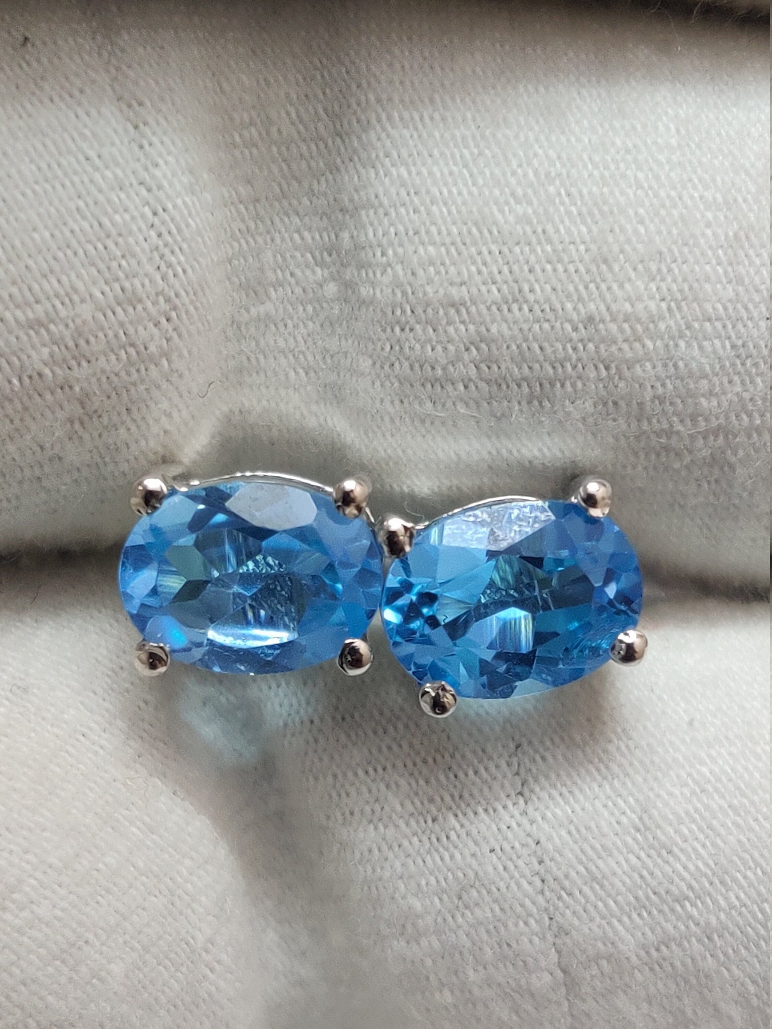 Swiss Topaz Stud Earrings 2.8 Ct Natural Swiss Blue Topaz 6x8 mm Oval Swiss Topaz Ear Studs Blue Gemstone Ear Studs Birthstone Ear Studs