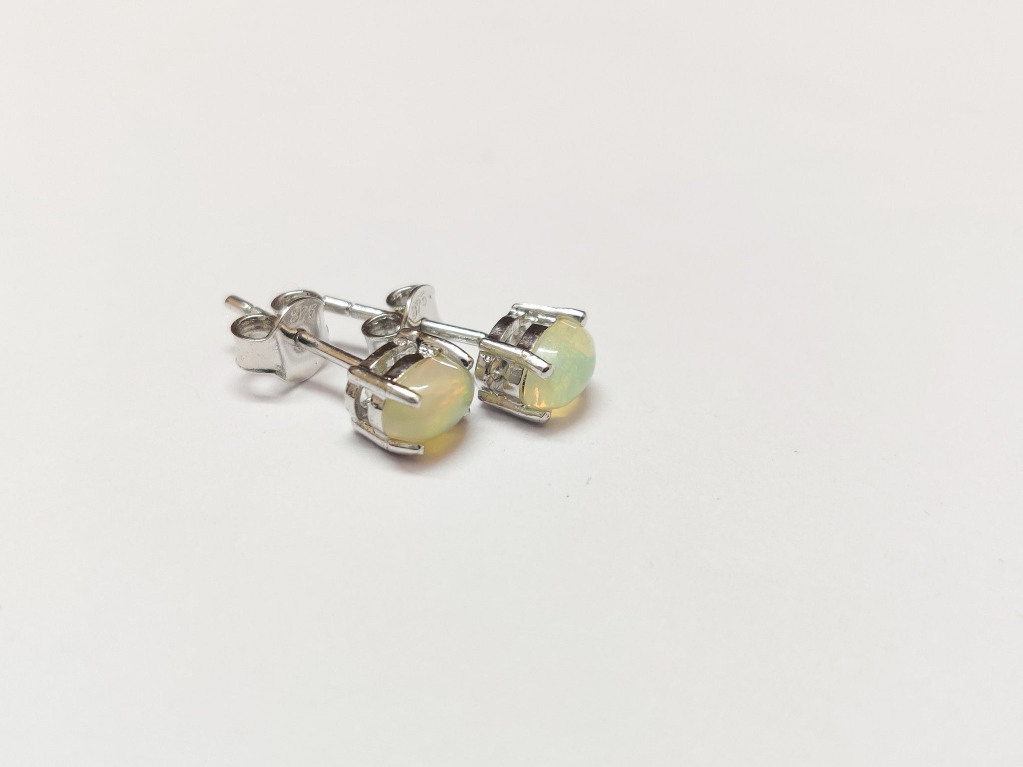 Opal Stud Earrings Opal Ear Studs 0.60 Ct Opal Earrings Natural Opal 4x6 mm Oval Earring Silver Opal Ear Studs October Birthstone Earrings