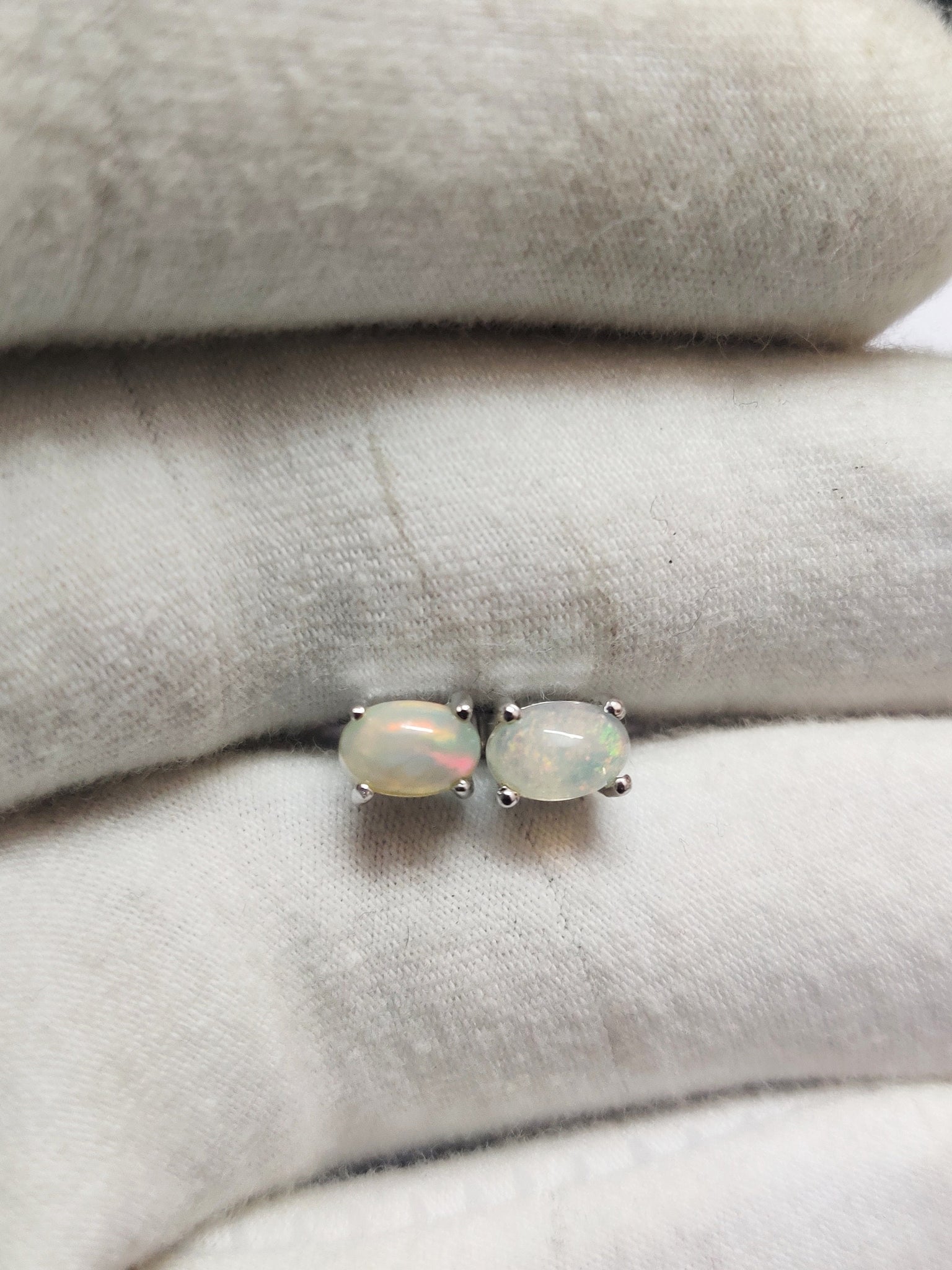 Opal Stud Earrings Opal Ear Studs 0.60 Ct Opal Earrings Natural Opal 4x6 mm Oval Earring Silver Opal Ear Studs October Birthstone Earrings