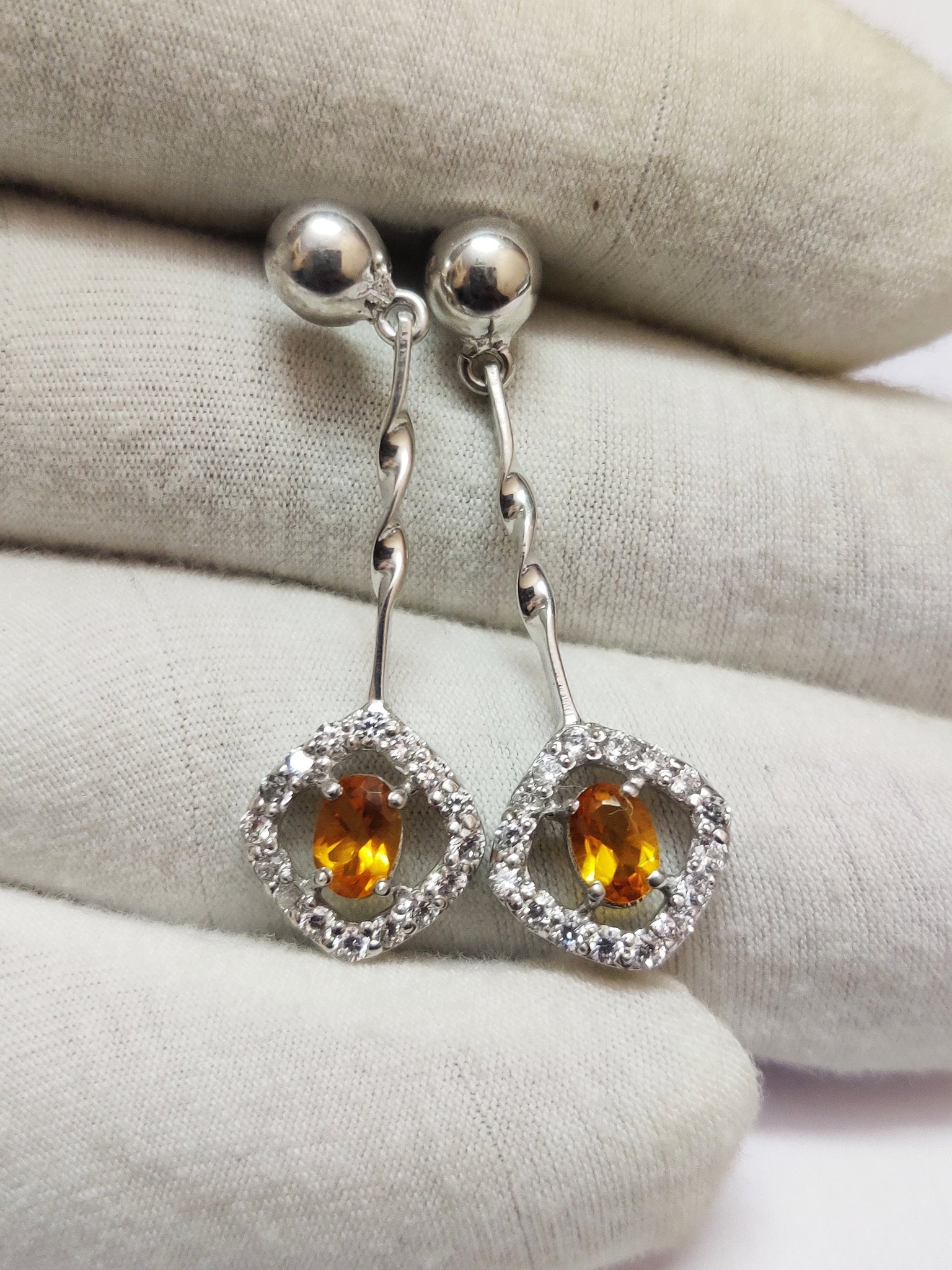 Citrine Earrings Citrine Drop Earrings 1.2 Ct Citrine Dangle Earrings Citrine Bridal Earrings 4x6 mm Oval Silver Citrine Drop Earrings