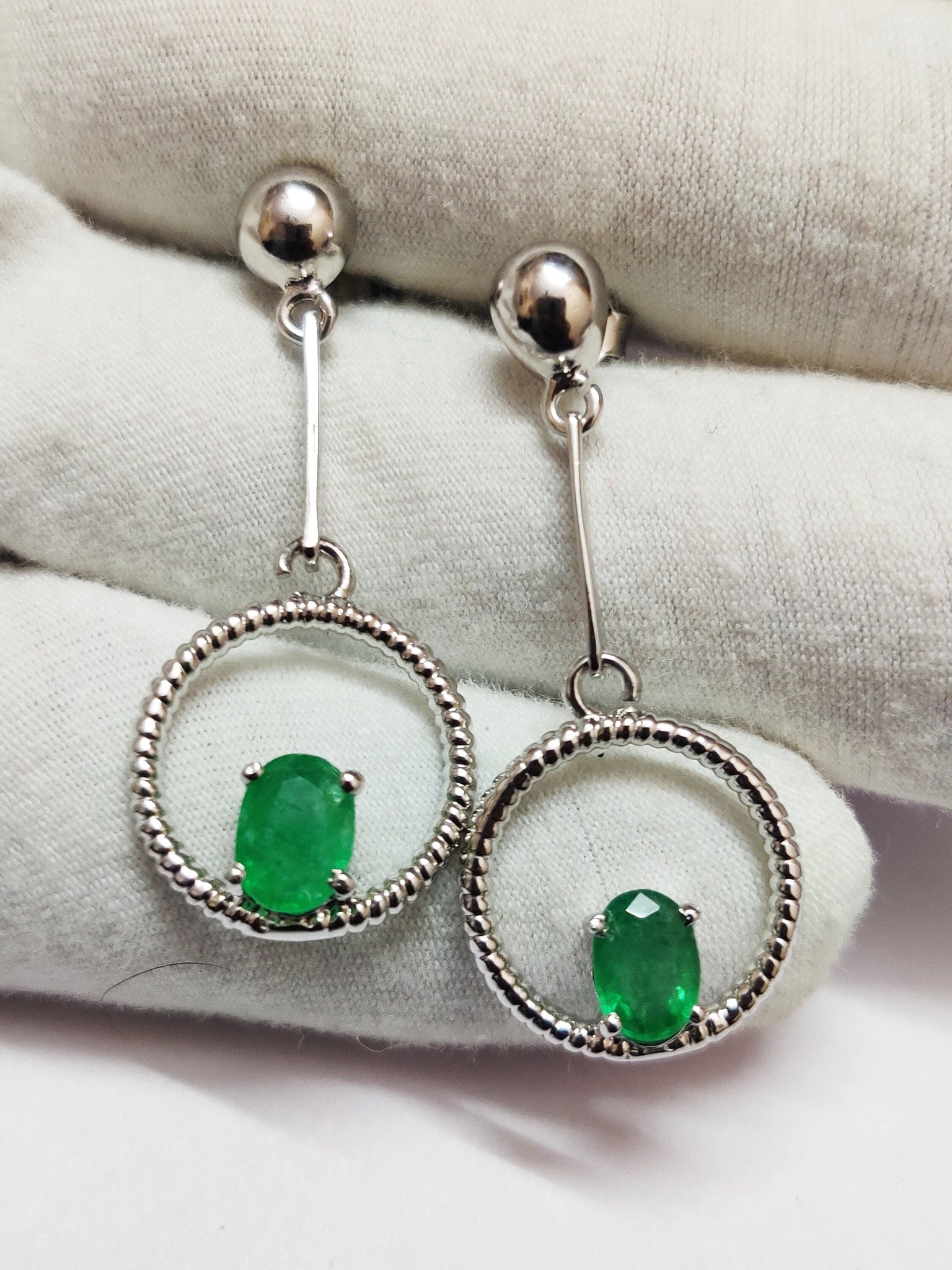 Silver Emerald Drop Earrings 1.3 Ct Emerald Designer Earrings Natural Zambian Emerald Earrings 5x7 mm Oval Emerald Earring Green Emerald