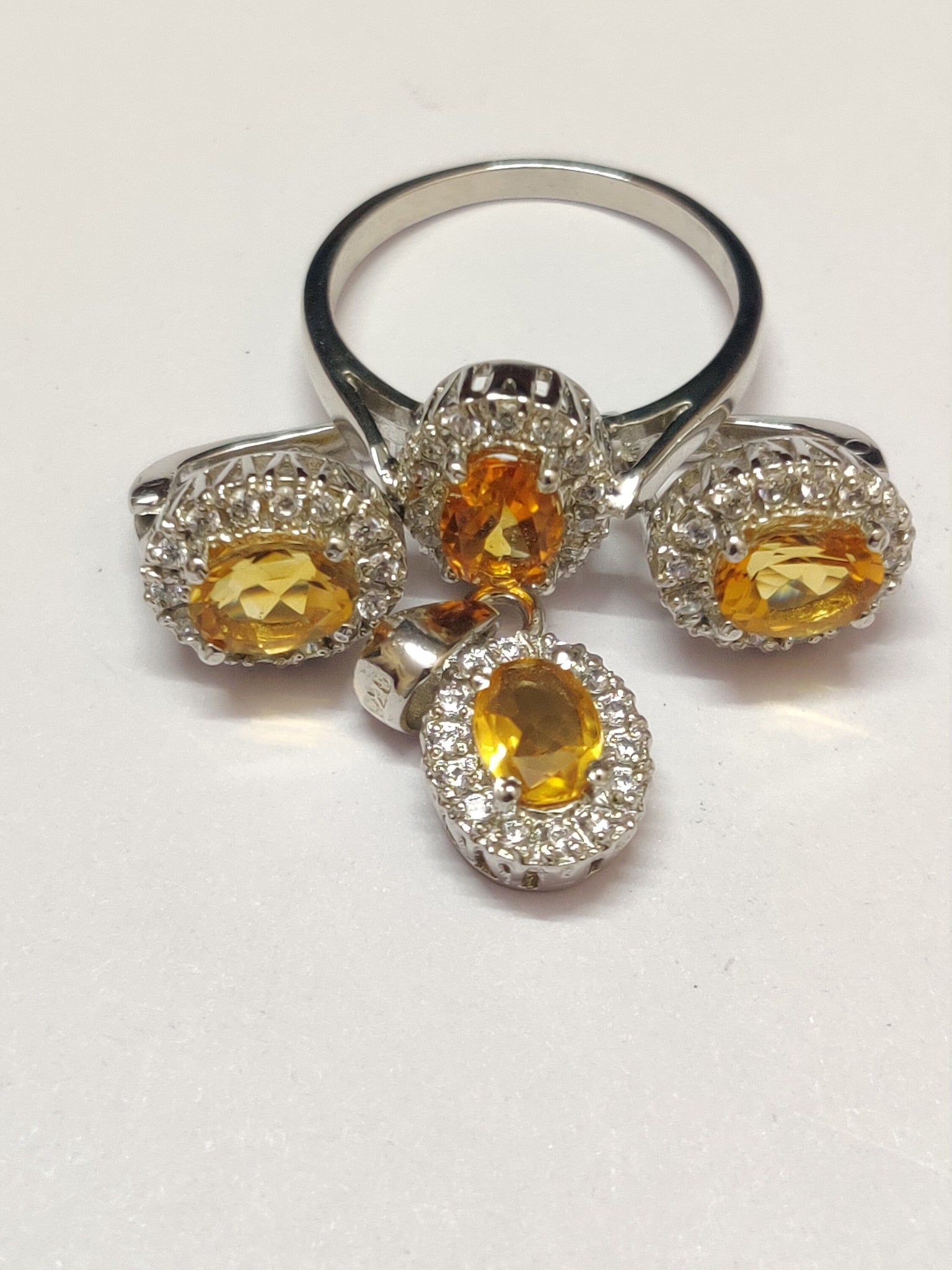 Silver Citrine Jewelry Set Citrine Cluster Jewelry Set 3.2 Ct Natural Citrine 5x7 mm Oval November Birthstone Set Jewelry Set For Women