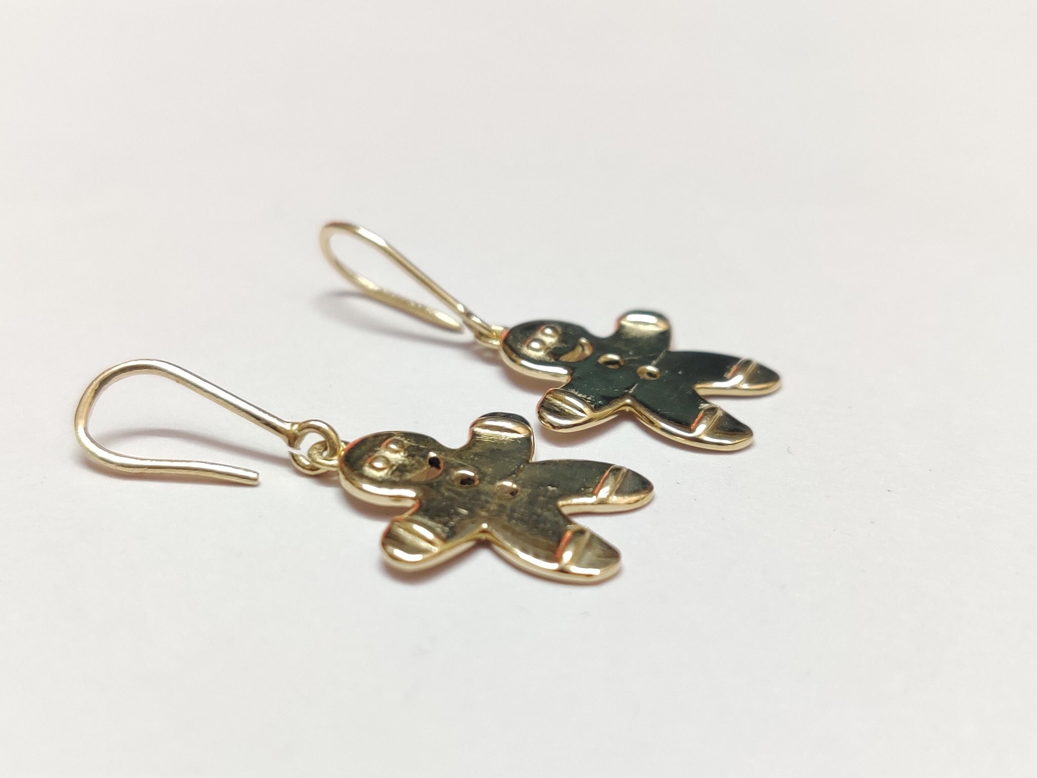 14K Gold Earrings 14K Gold Dainty Earrings Gold Gingerbread man Earrings Tiny Gold Earrings Solid Gold Light Earrings Cute Earrings