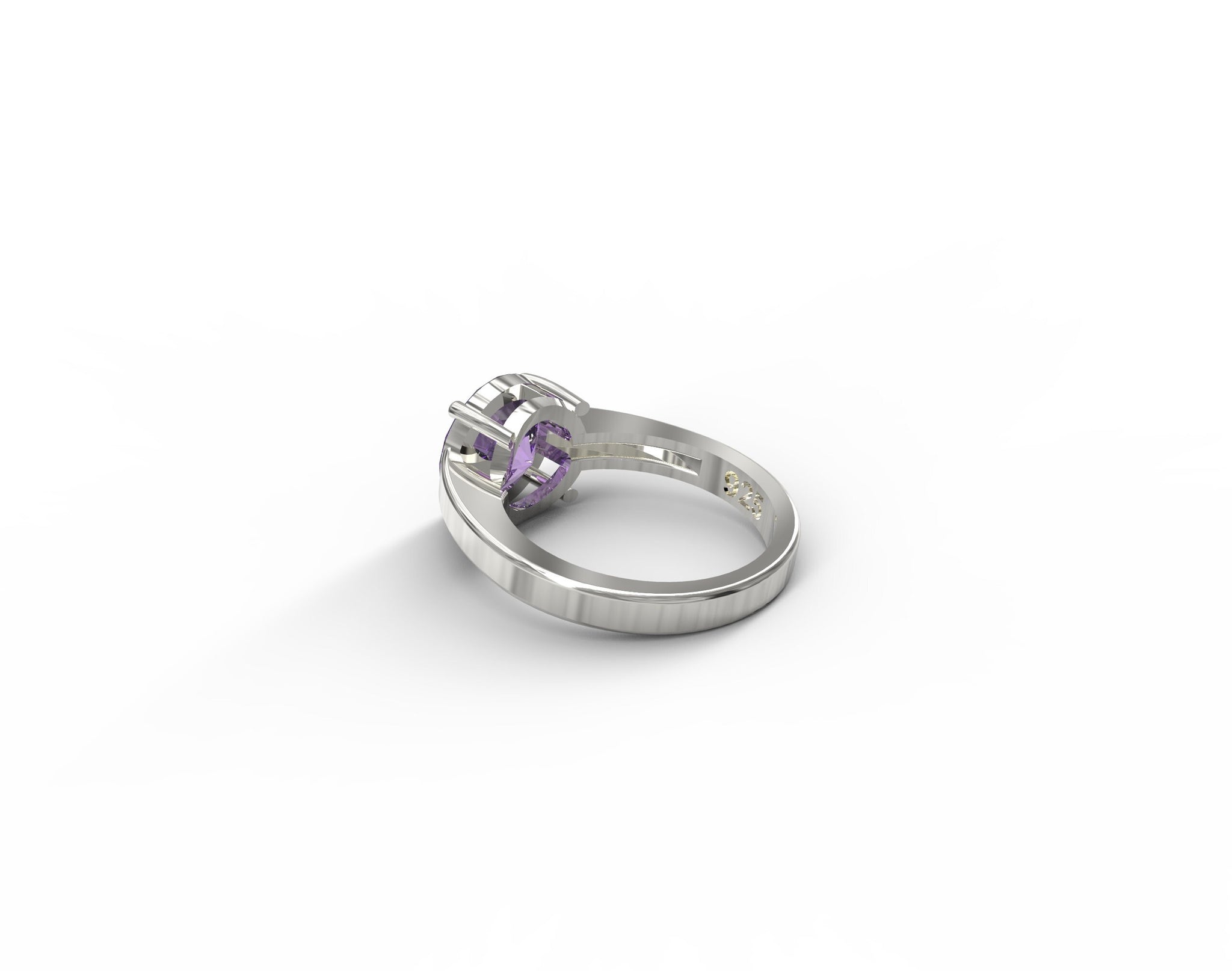 Silver Amethyst Ring 925 Sterling Silver Amethyst Promise Ring 10 mm Round 3.5 Ct Natural Amethyst Band Amethyst Birthstone Ring