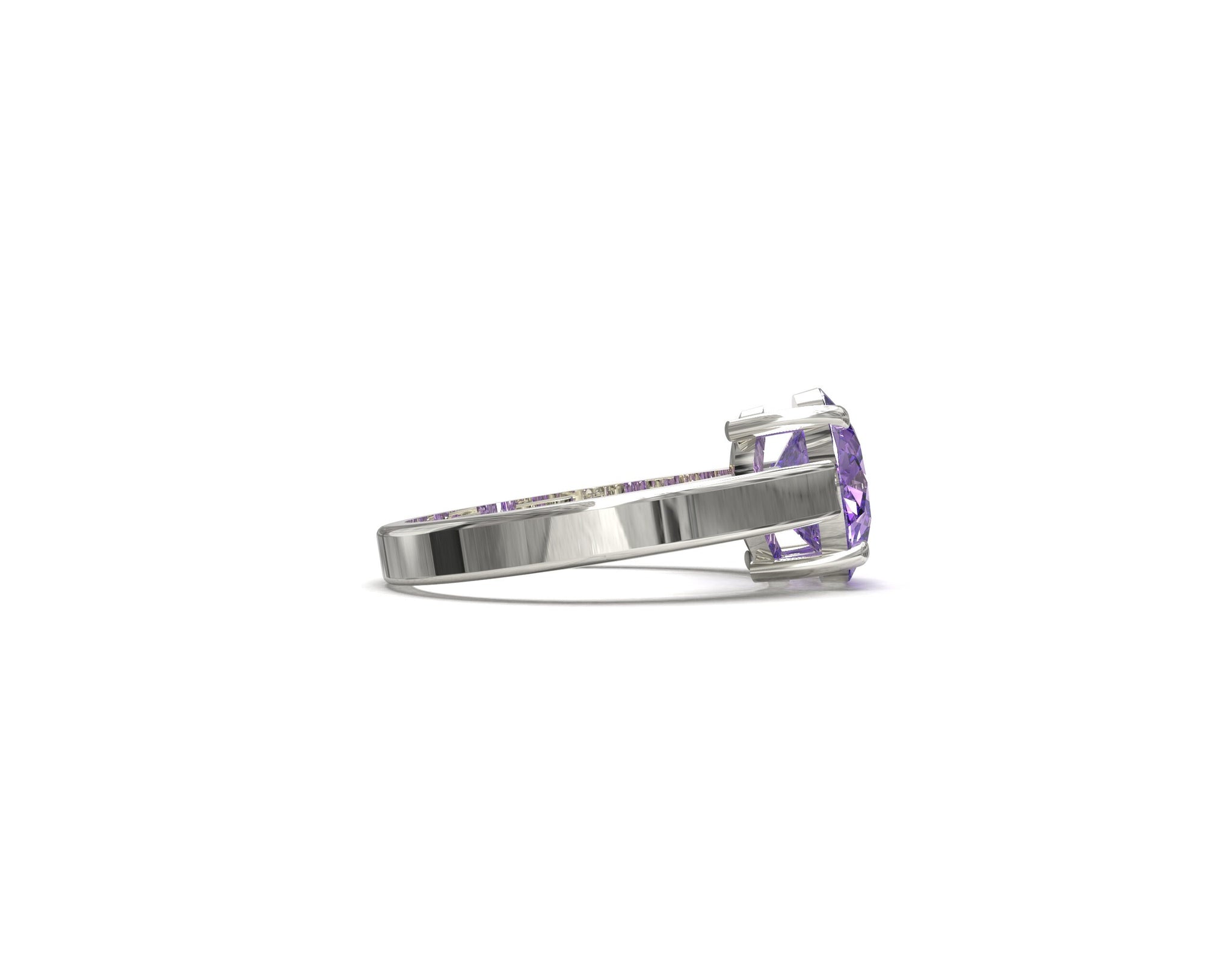 Silver Amethyst Ring 925 Sterling Silver Amethyst Promise Ring 10 mm Round 3.5 Ct Natural Amethyst Band Amethyst Birthstone Ring