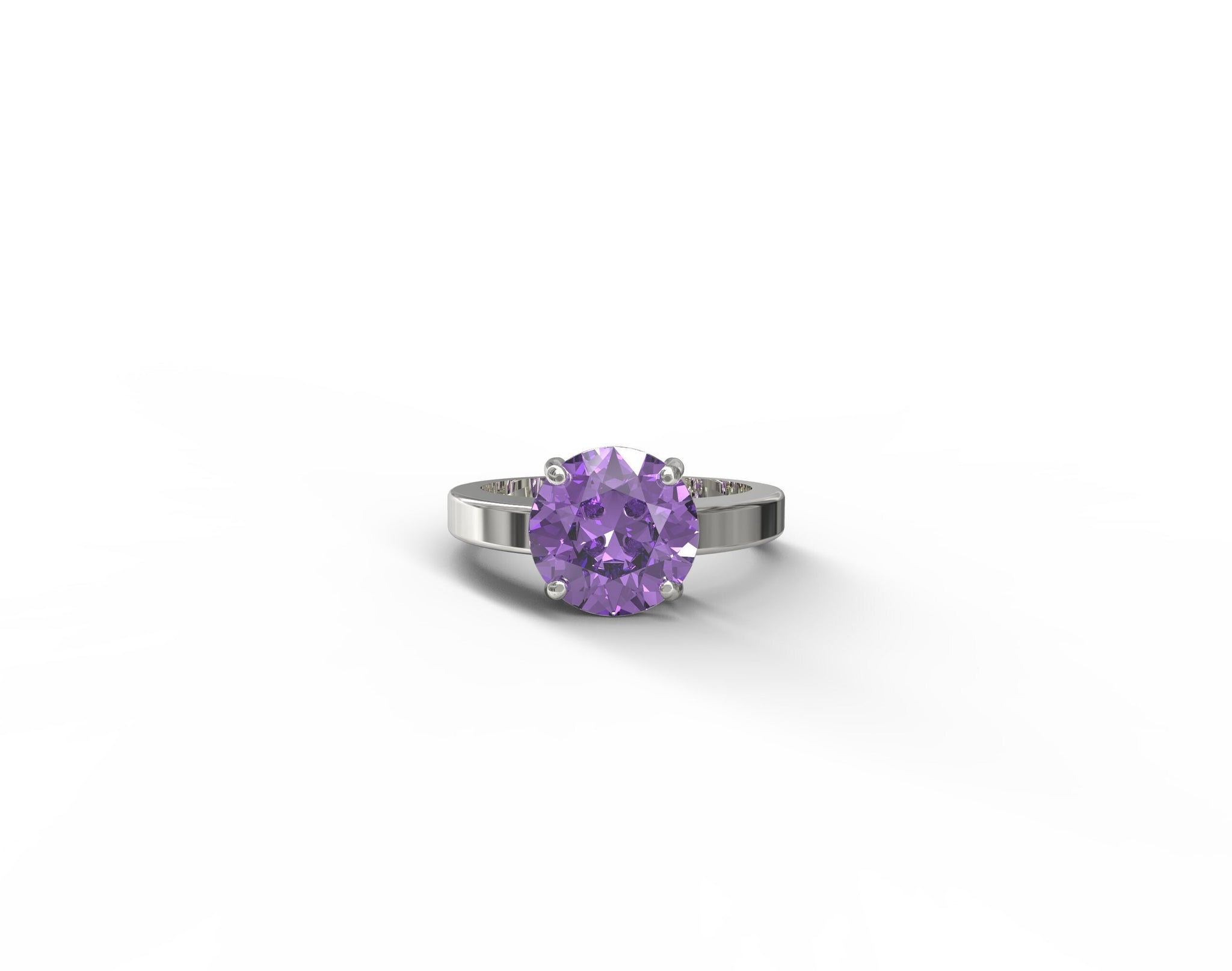 Silver Amethyst Ring 925 Sterling Silver Amethyst Promise Ring 10 mm Round 3.5 Ct Natural Amethyst Band Amethyst Birthstone Ring