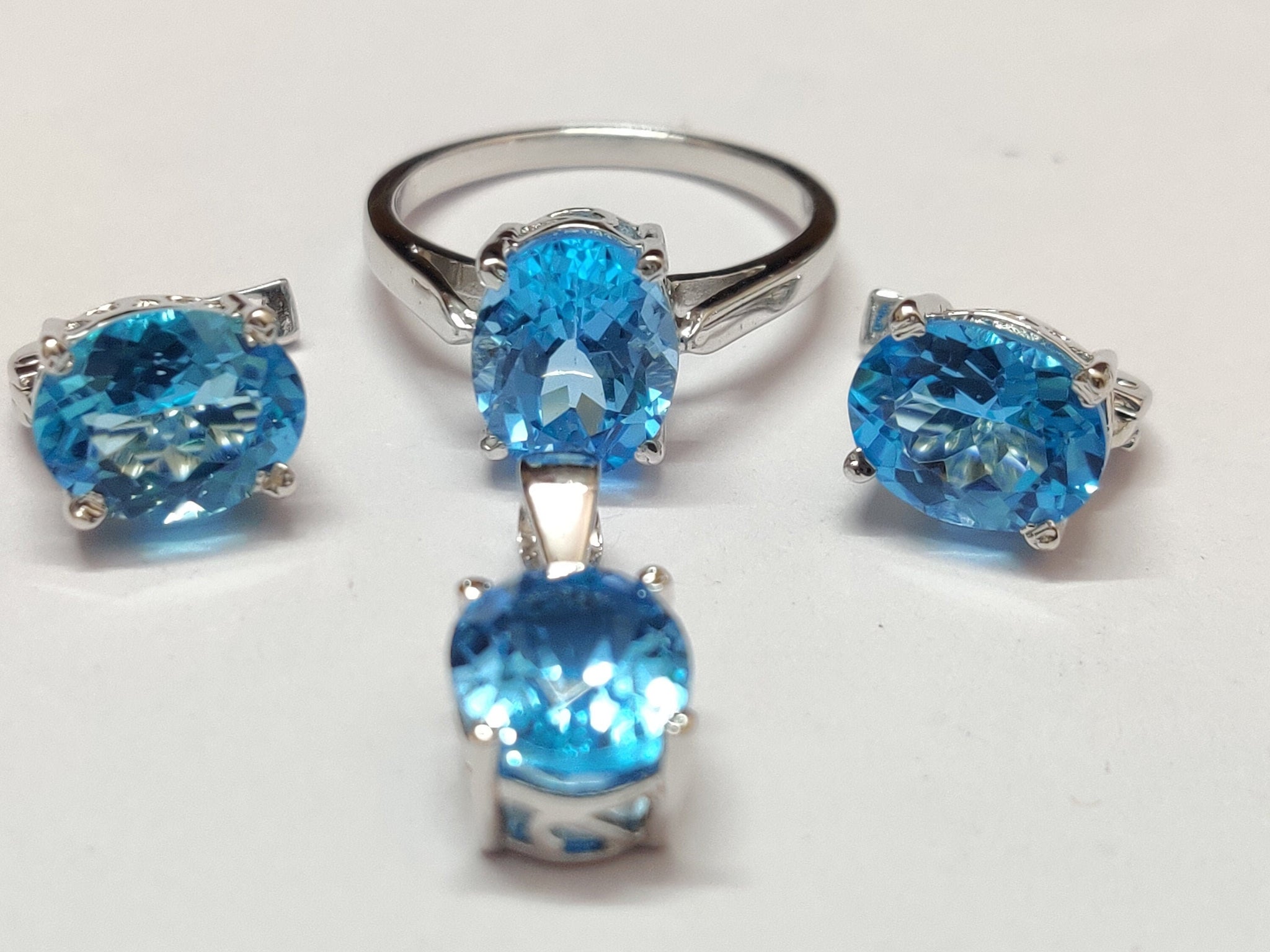 Swiss Blue Topaz Jewelry Set 8x10 mm Oval 11 Ct High Quality Blue Topaz Jewelry Set Prom Jewelry Set Topaz Jewelry Set Anniversary Gift