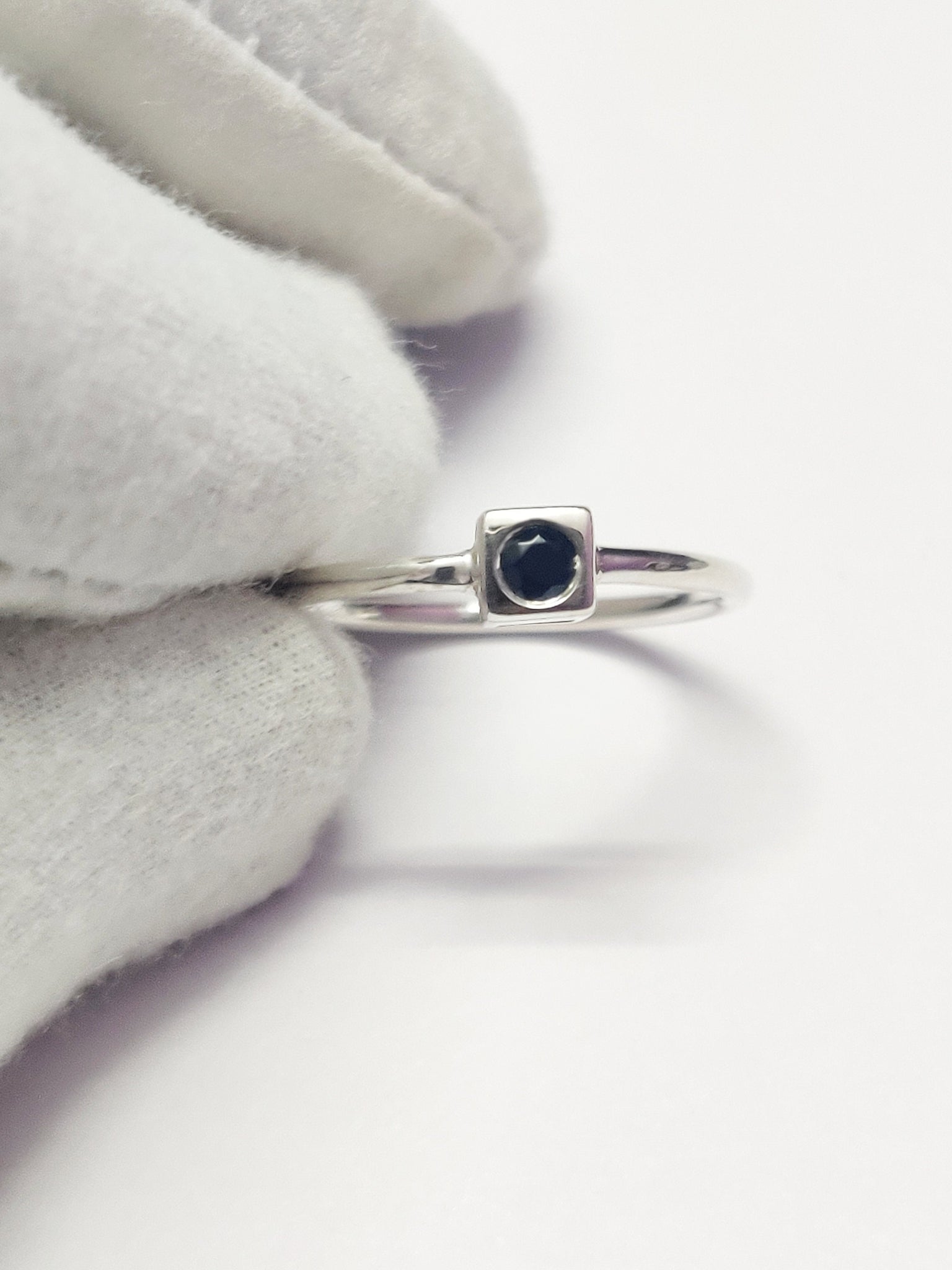 Silver Black Spinel Ring Black Spinel Band Black Spinel Minimalist Ring Silver Black Spinel Dainty Ring 3 mm Round 0.10 Ct Black Spinel Ring