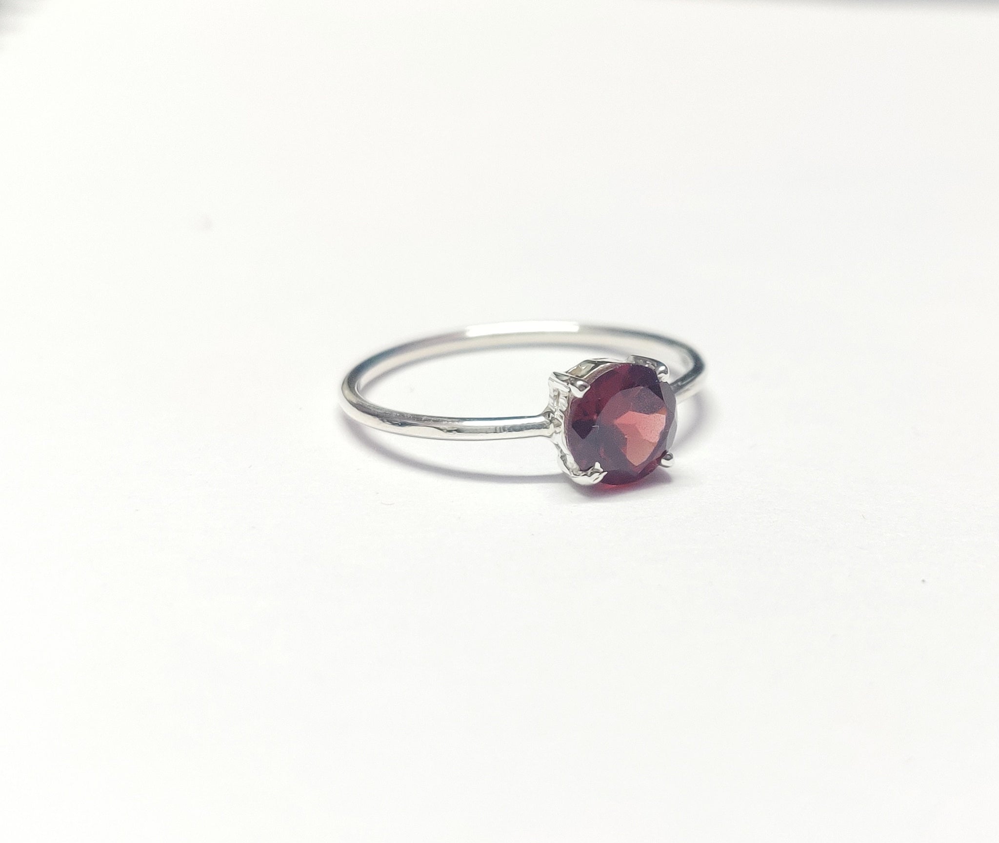Silver Garnet Band Red Garnet Ring 1 Ct Garnet Ring January Birthstone Ring Garnet Minimalist Ring Garnet Stacking Silver Birthstone Ring