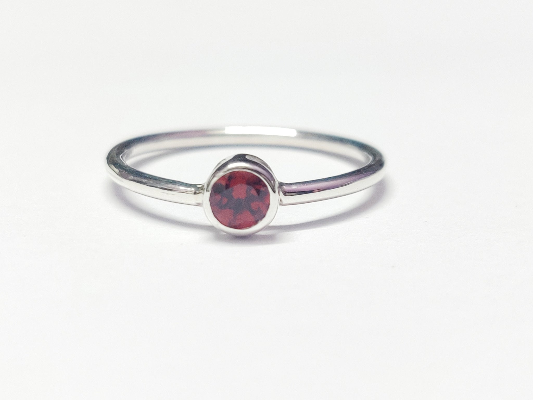 Silver Garnet Band Red Garnet Ring 0.3 Ct Garnet Ring January Birthstone Ring Garnet Minimalist Ring Garnet Stacking Silver Birthstone Ring