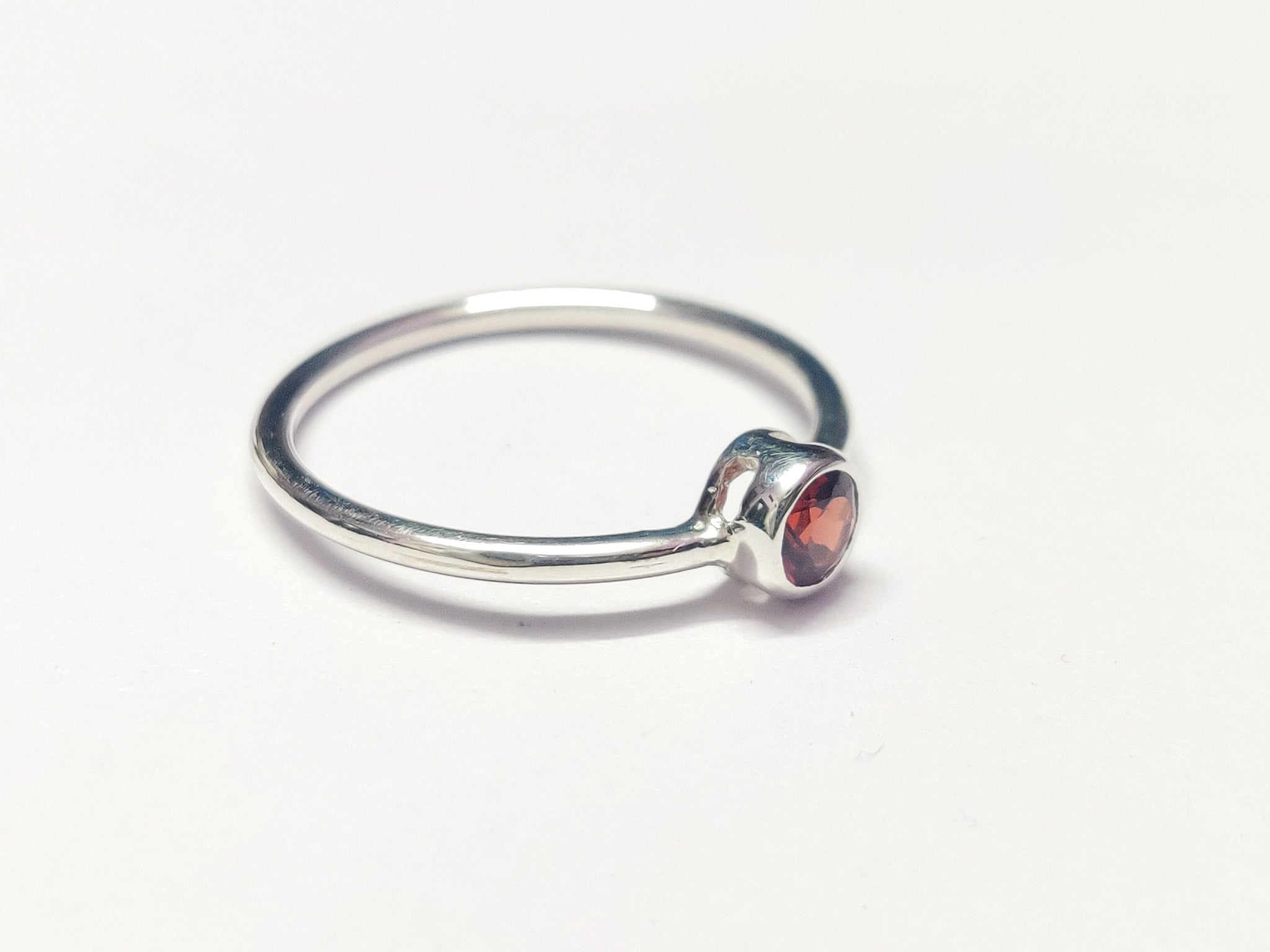 Silver Garnet Band Red Garnet Ring 0.3 Ct Garnet Ring January Birthstone Ring Garnet Minimalist Ring Garnet Stacking Silver Birthstone Ring