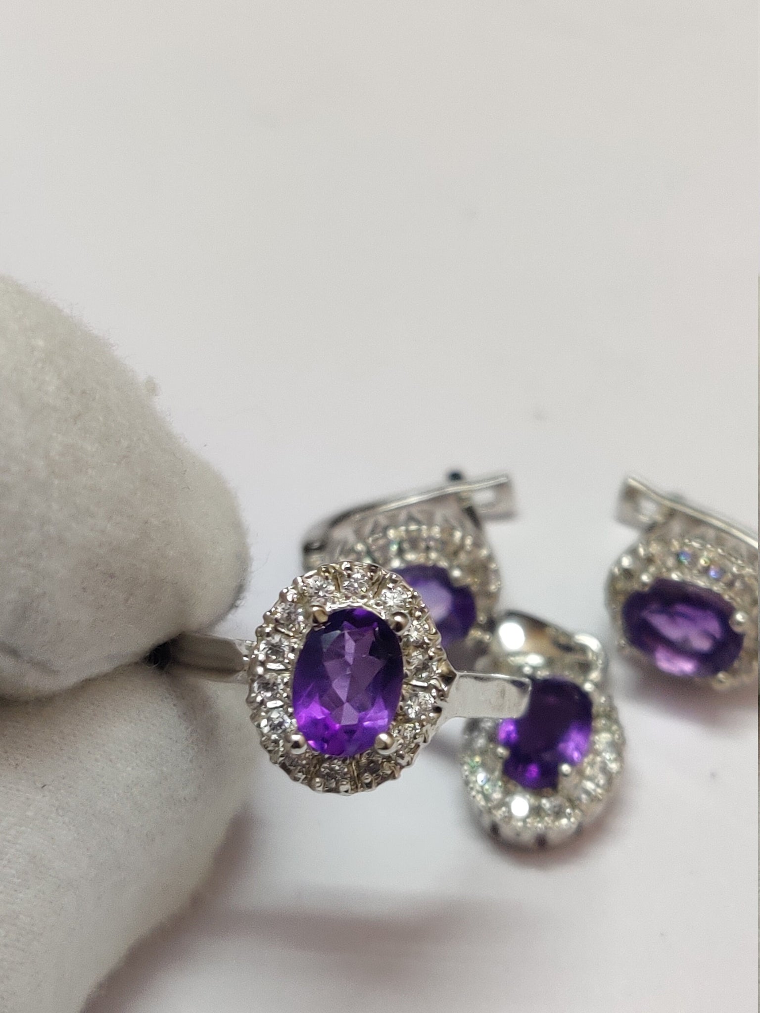 Silver Amethyst Jewelry Set Amethyst Cluster Jewelry Set 3.2 Ct Natural Amethyst 5x7 mm Oval February Birthstone Set Jewelry Set For Women