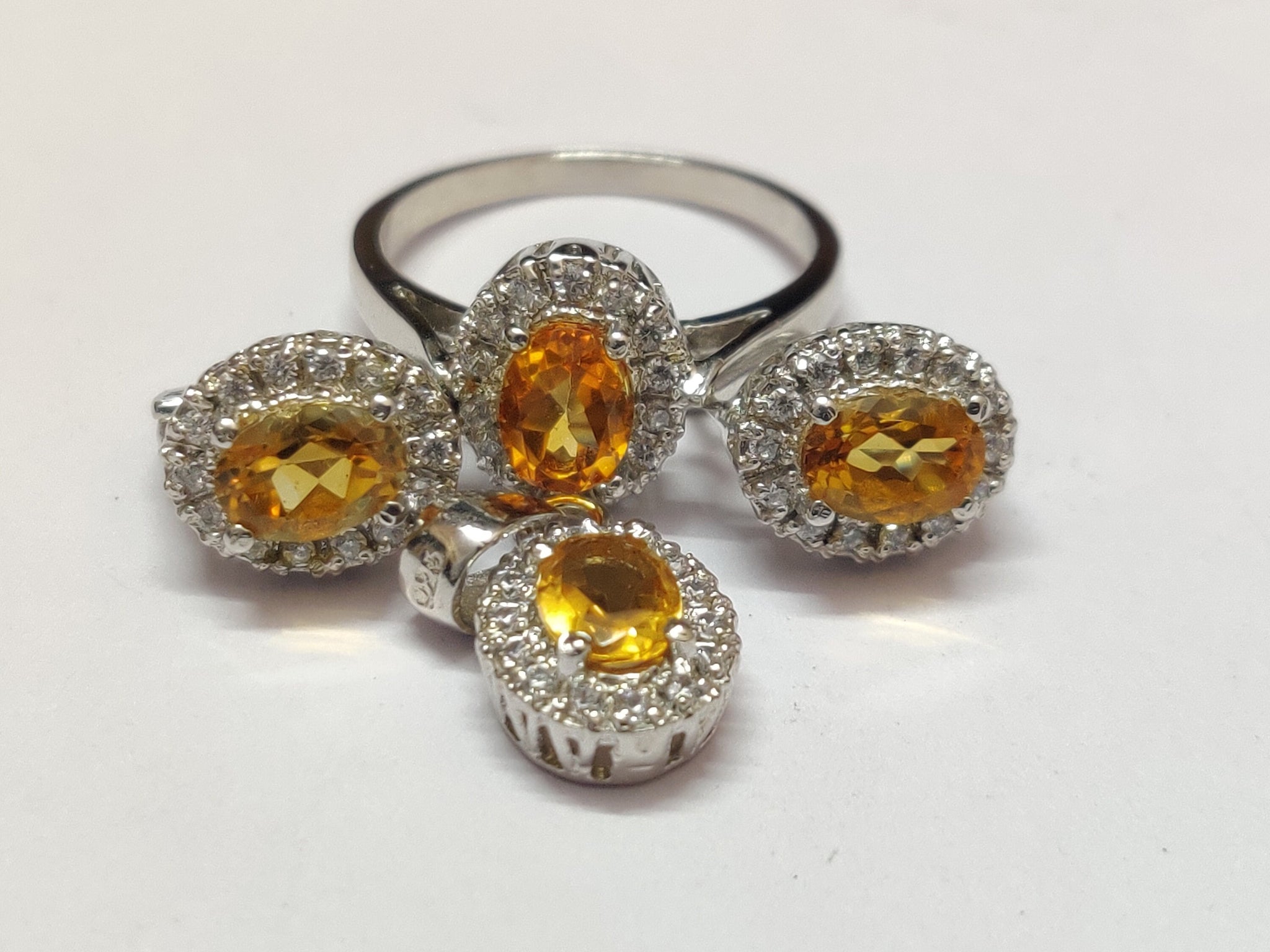 Silver Citrine Jewelry Set Citrine Cluster Jewelry Set 3.2 Ct Natural Citrine 5x7 mm Oval November Birthstone Set Jewelry Set For Women