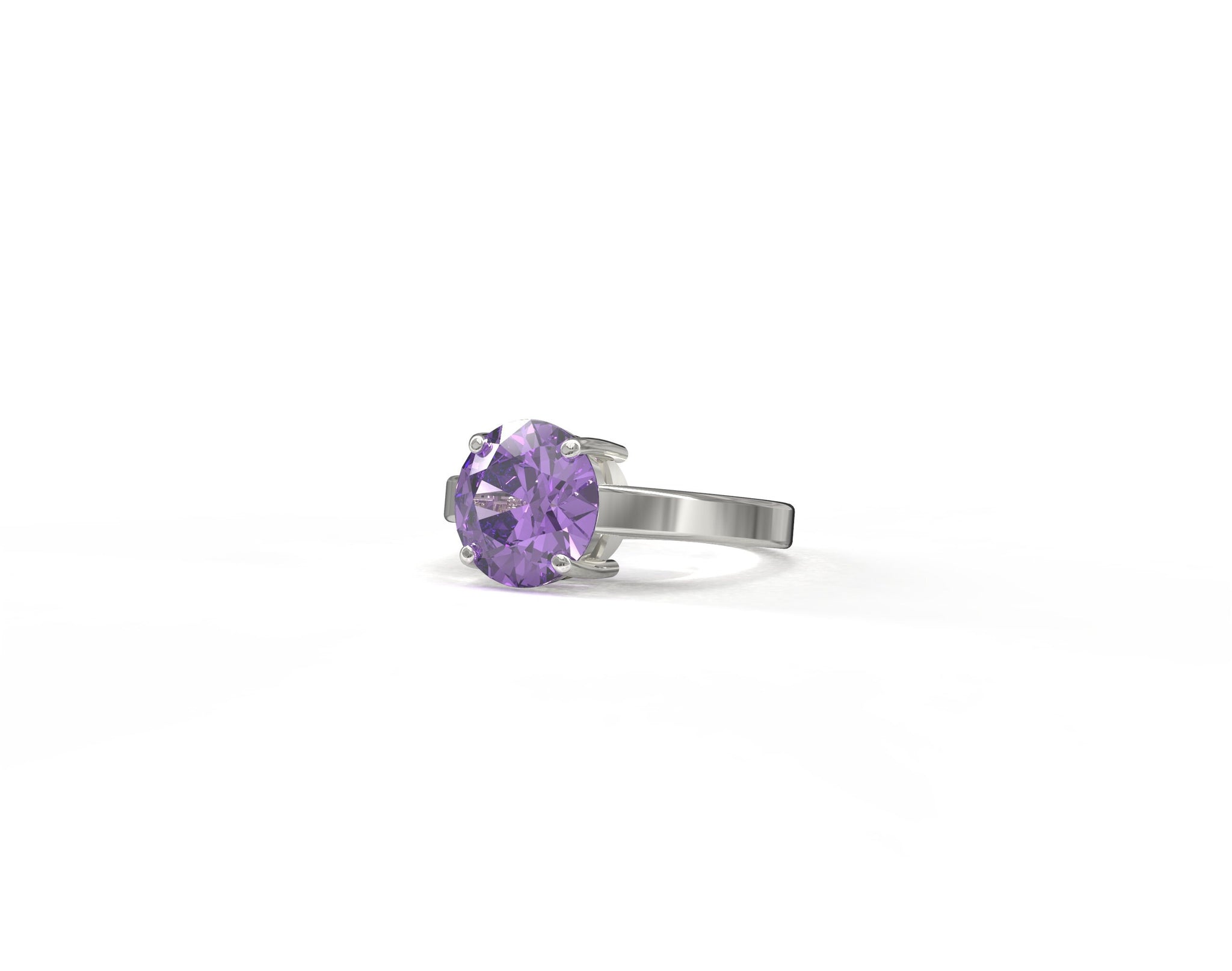 Silver Amethyst Ring 925 Sterling Silver Amethyst Promise Ring 10 mm Round 3.5 Ct Natural Amethyst Band Amethyst Birthstone Ring