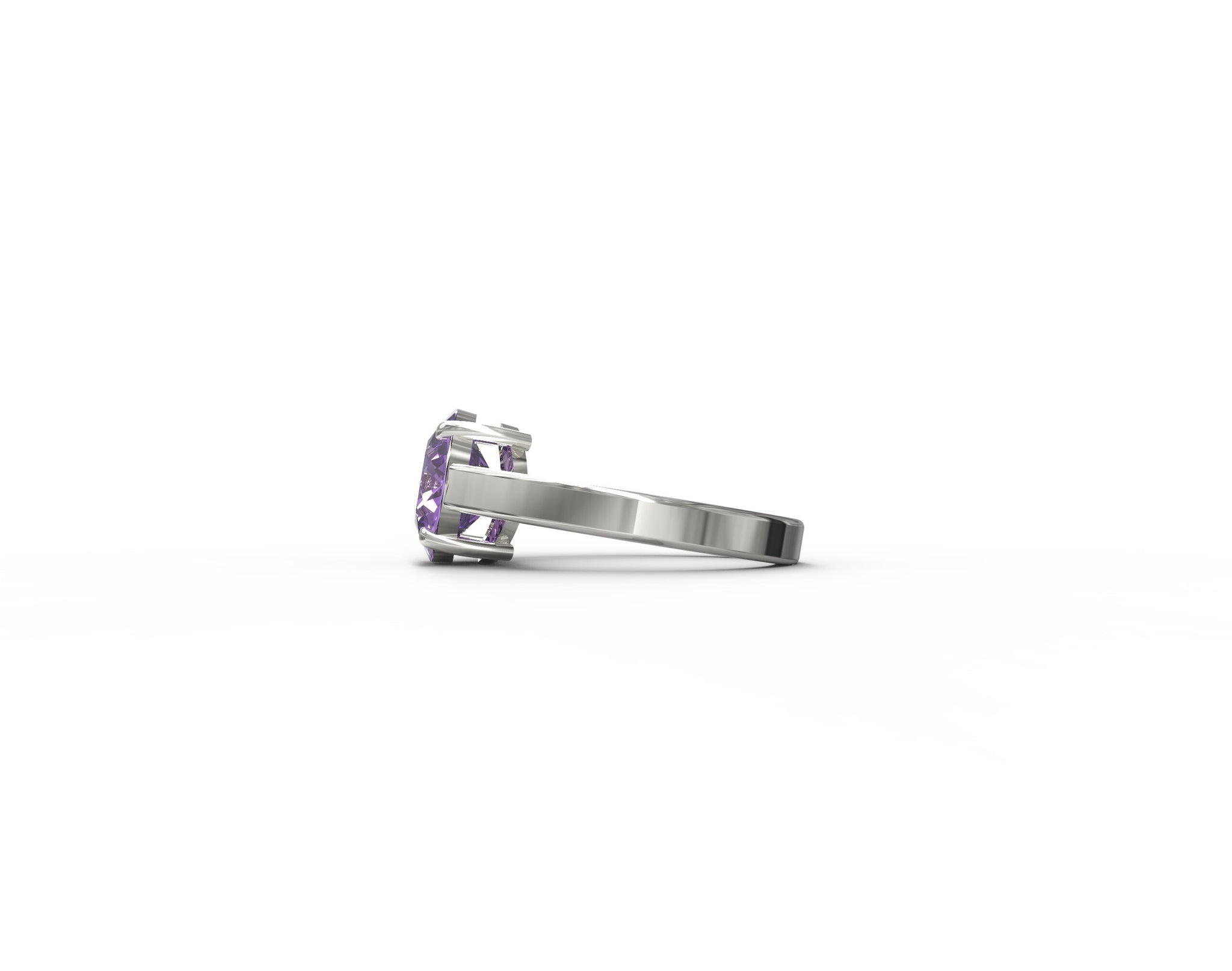Silver Amethyst Ring 925 Sterling Silver Amethyst Promise Ring 10 mm Round 3.5 Ct Natural Amethyst Band Amethyst Birthstone Ring