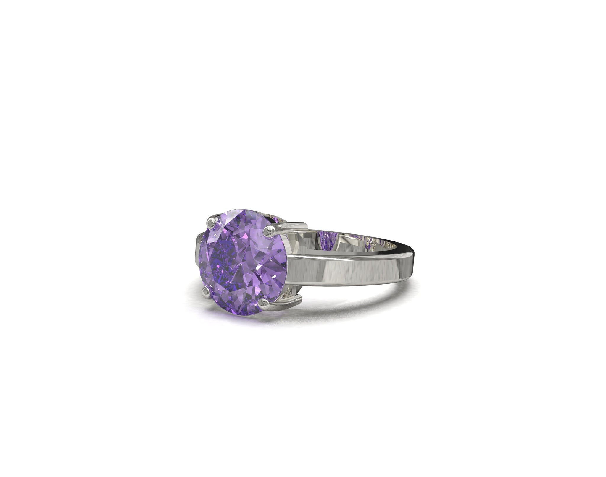 Silver Amethyst Ring 925 Sterling Silver Amethyst Promise Ring 10 mm Round 3.5 Ct Natural Amethyst Band Amethyst Birthstone Ring