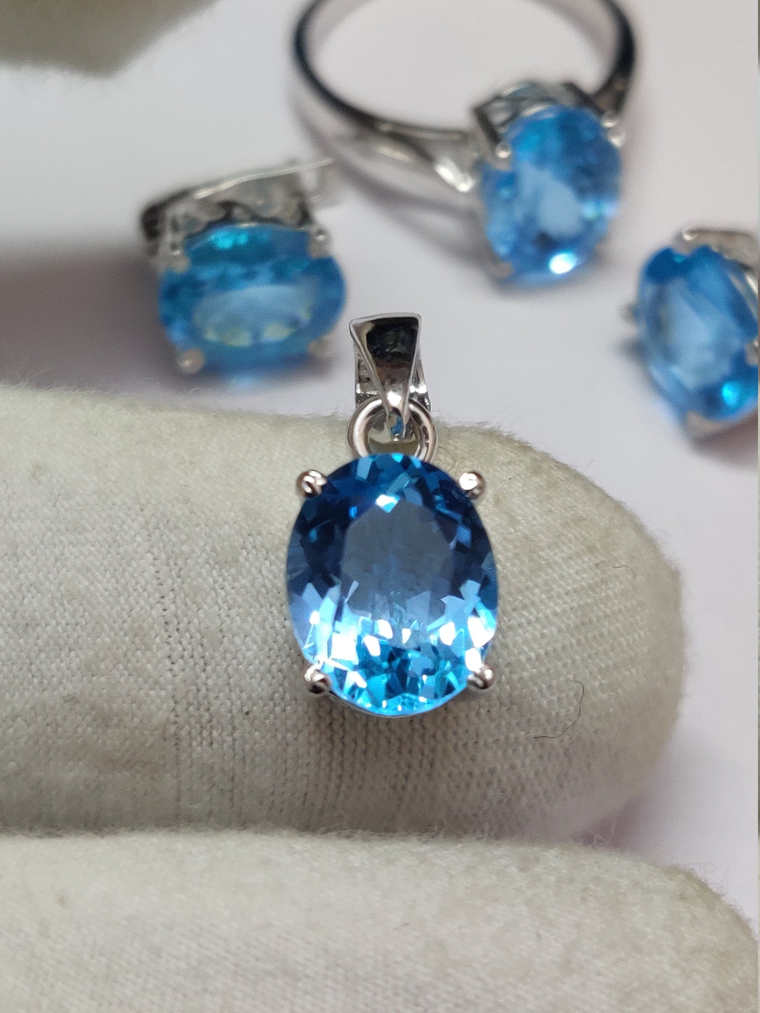 Swiss Blue Topaz Jewelry Set 8x10 mm Oval 11 Ct High Quality Blue Topaz Jewelry Set Prom Jewelry Set Topaz Jewelry Set Anniversary Gift