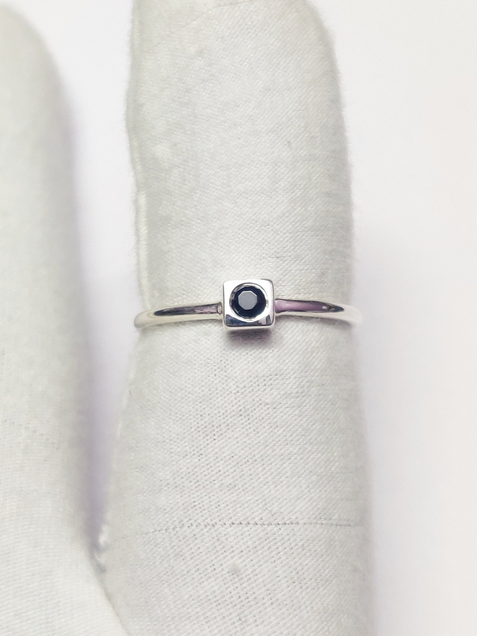 Silver Black Spinel Ring Black Spinel Band Black Spinel Minimalist Ring Silver Black Spinel Dainty Ring 3 mm Round 0.10 Ct Black Spinel Ring