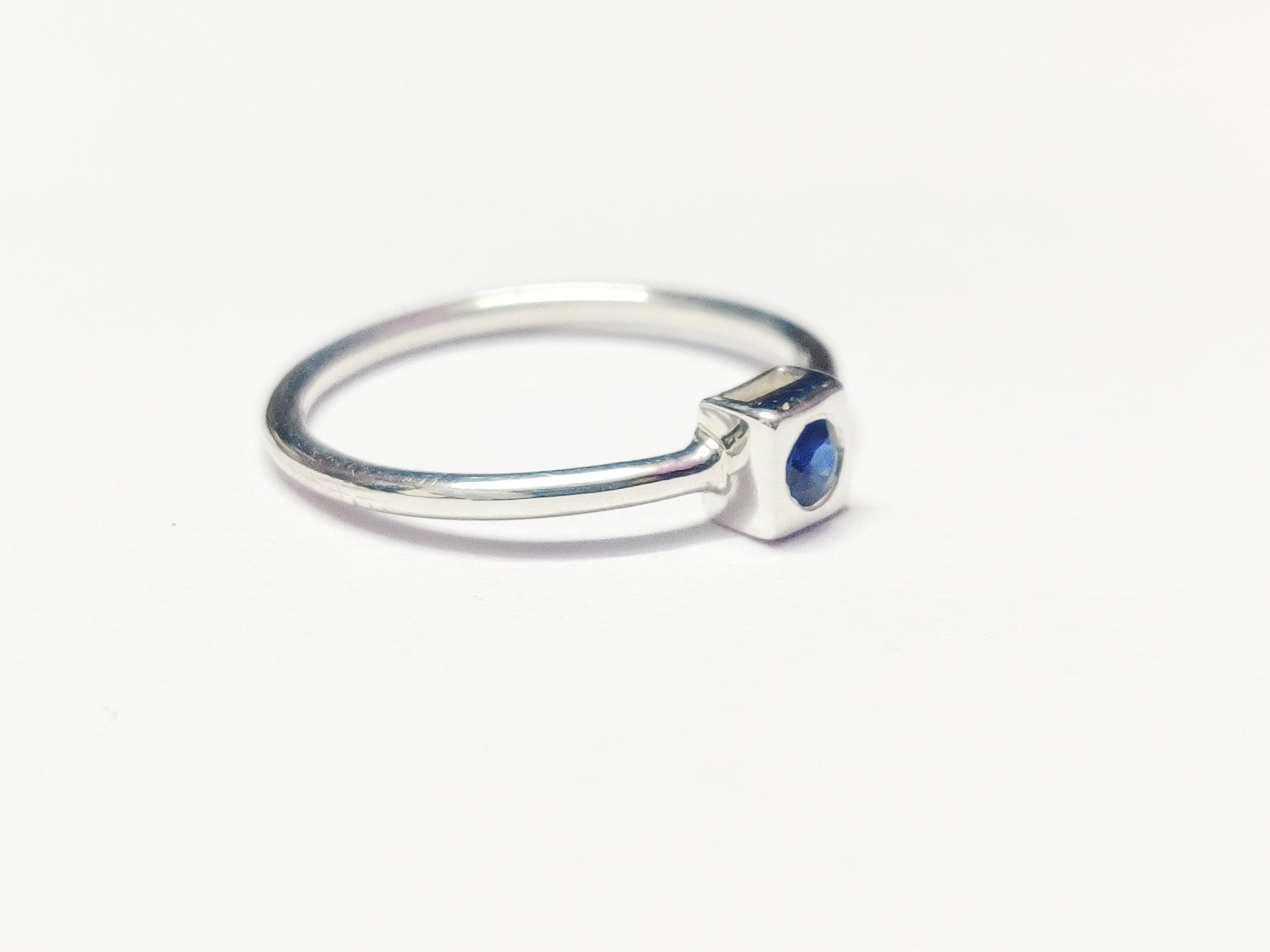 Silver Blue Sapphire Ring Blue Sapphire Band Sapphire Minimalist Ring Silver Blue Sapphire Dainty Ring 0.20 Ct Blue Sapphire Birthstone Ring