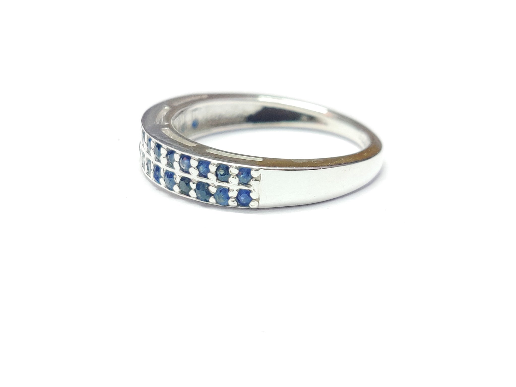 Sterling Silver Blue Sapphire Wedding Band Engagement Band Pave Sapphire Ring 925 Sterling Silver Blue Sapphire Band September Birthstone