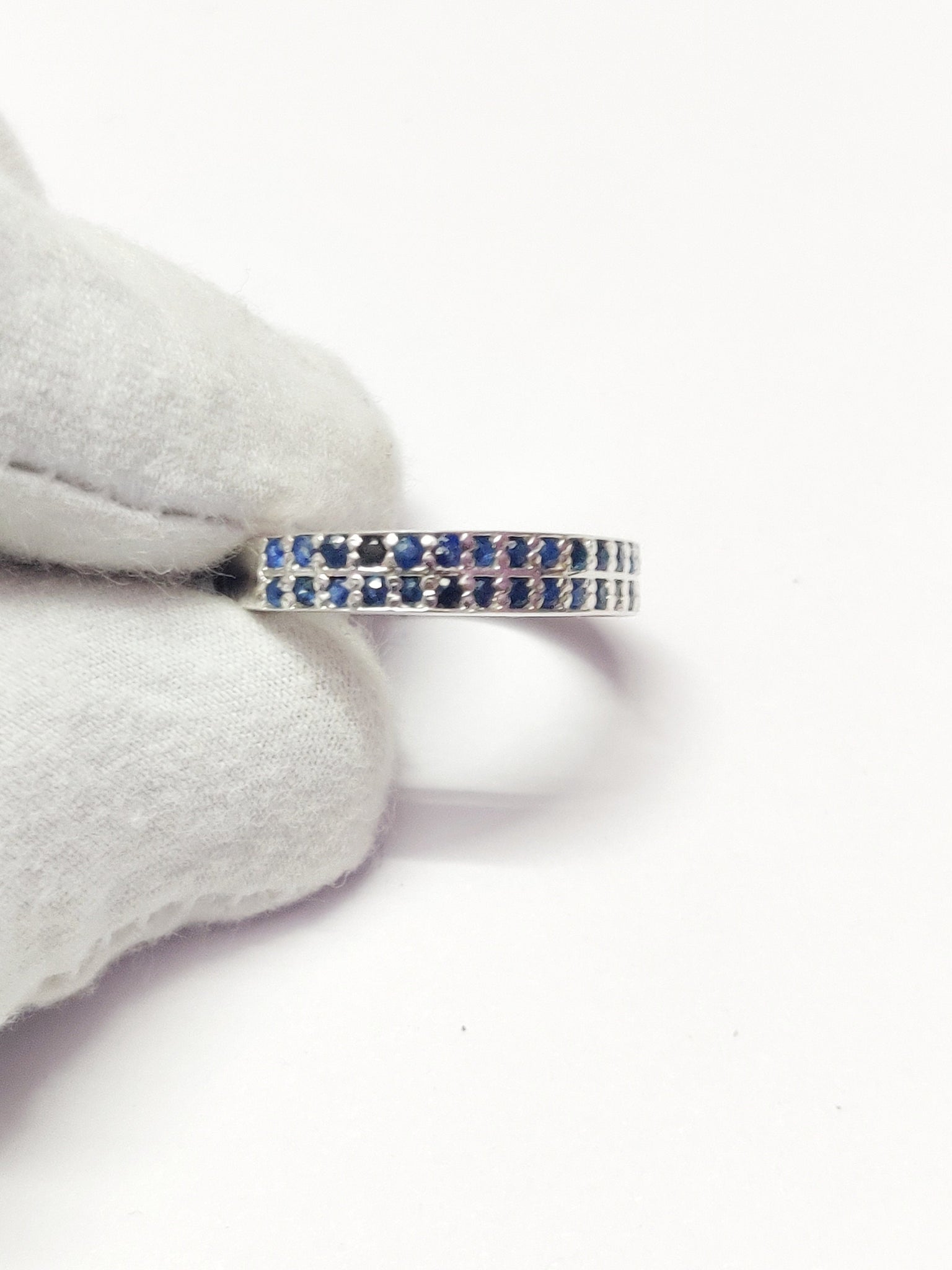 Sterling Silver Blue Sapphire Wedding Band Engagement Band Pave Sapphire Ring 925 Sterling Silver Blue Sapphire Band September Birthstone