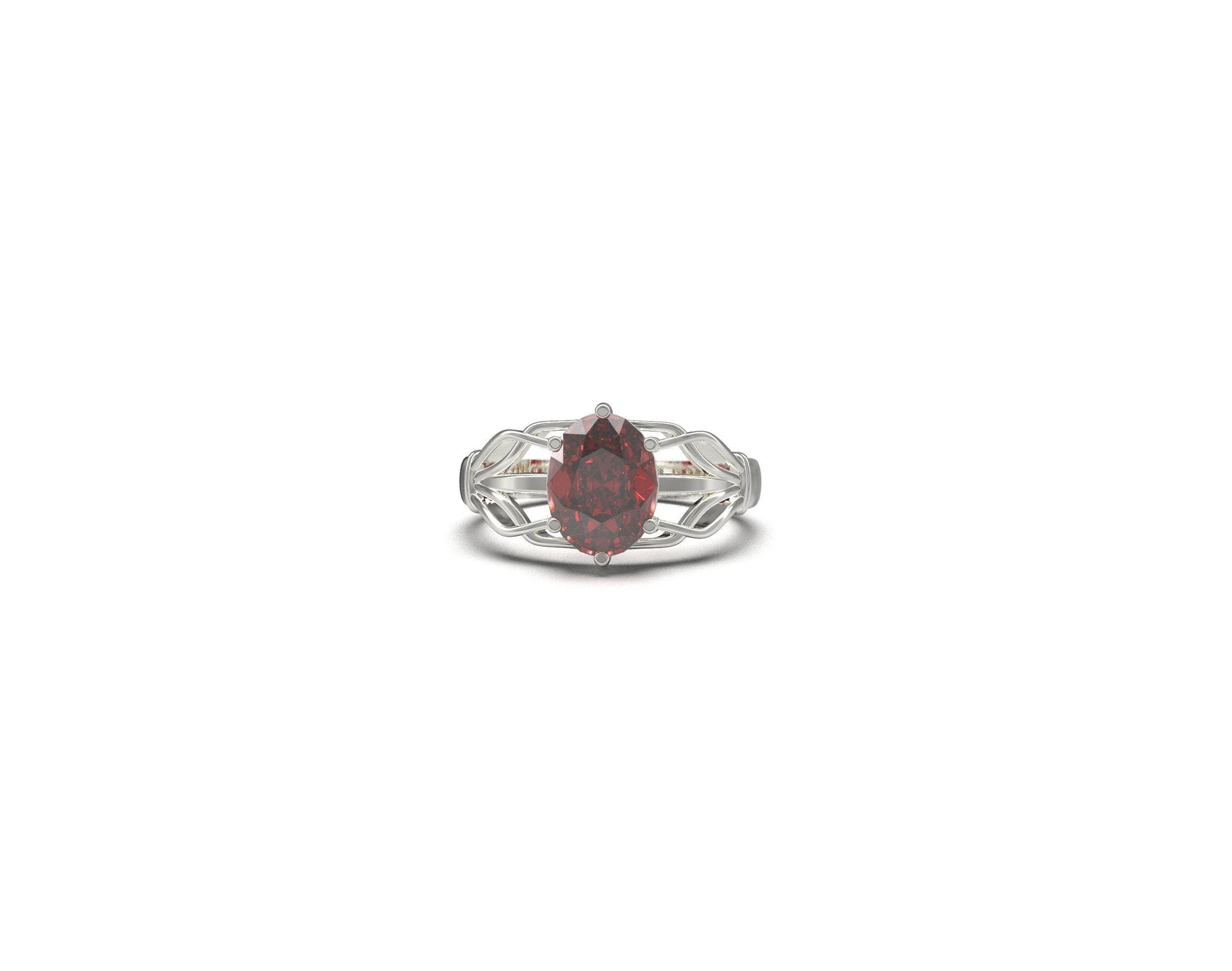 Sterling Silver Garnet Ring 7x9 mm Oval Natural Garnet Anniversary Gift Red Stone Ring Silver Birthstone Ring Unique Silver Web Ring